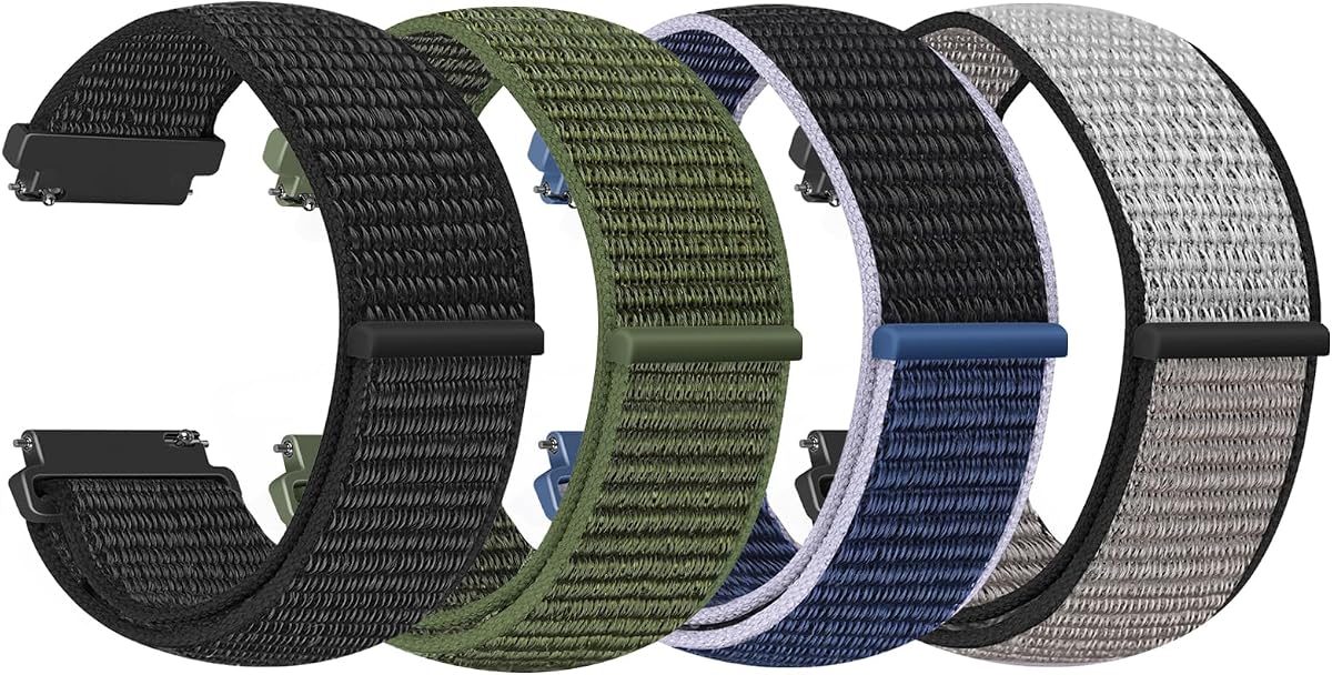 4 Pack Nylon Watch Bands Compatible with Garmin Venu 4 45mm/Venu 3 45mm/2/Vivoactive 4, Garmin Forerunner 255/255 Music/265/955, 22mm Sport Repalcement Strap for Amazfit GTR 4/3/2/Bip 6/Bip 5