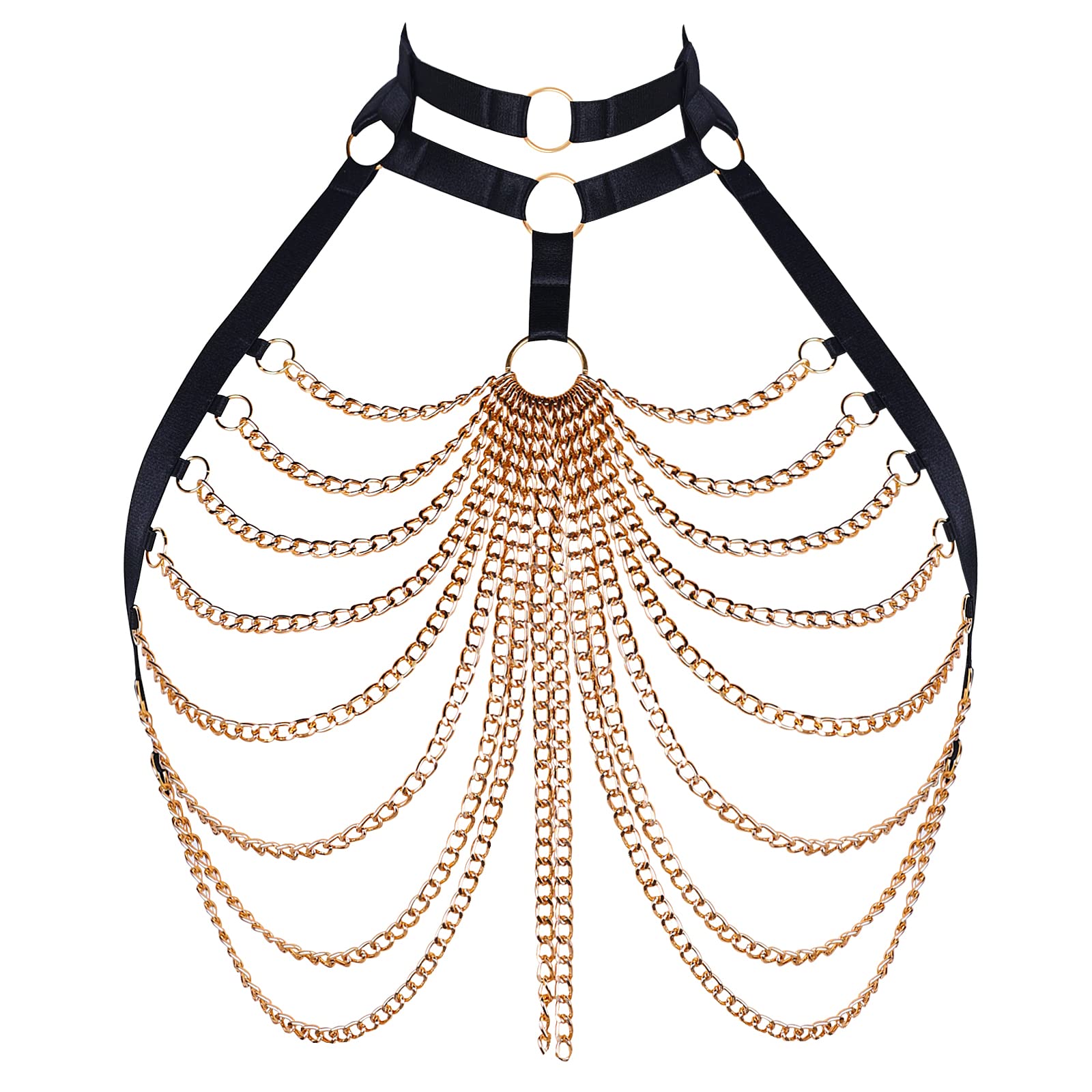 Damen Körper Harness BH Plus Größe Hohl Metall Kette Mode Punk BH Gothic Halloween Tanz Kostüm