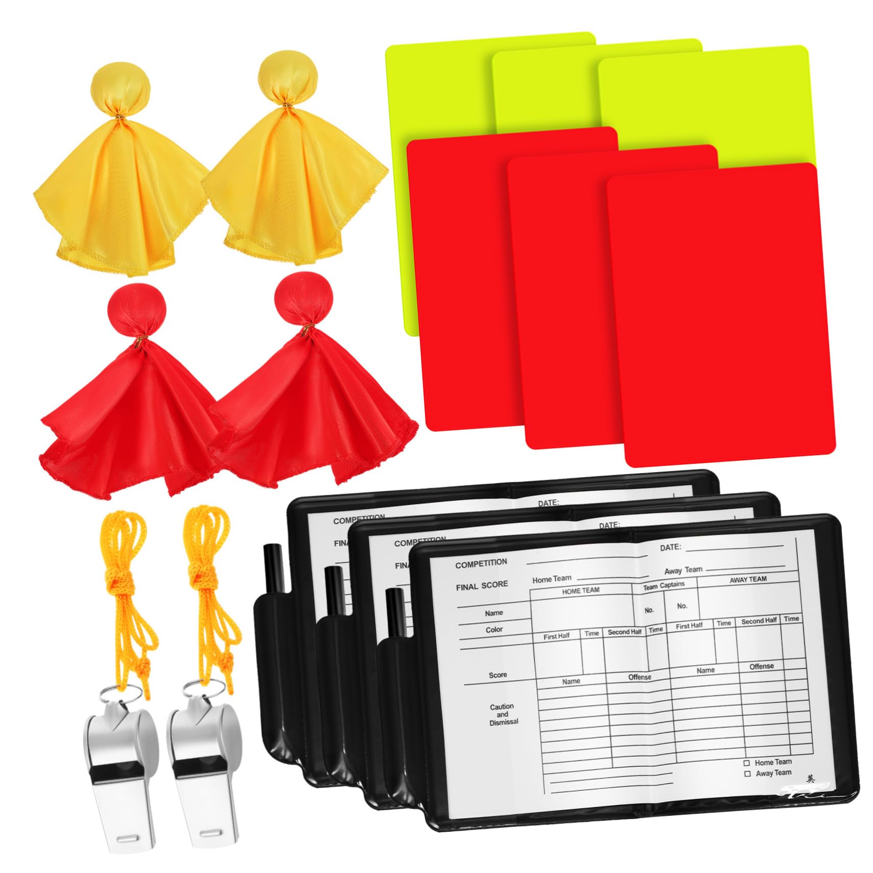 UPKOCH 3 Set Carte da Giudice Sportivo Arbitro Bandiere Calcio Carte di Arbitro di Calcio arbitri fischietti con Cordino fischi dell'arbitro Accessorio Arbitro Poliestere