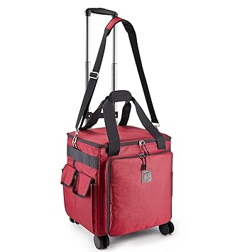 Rolling Serger Sewing Machine Bag with Universal Wheels,Overlock Machine Carrying Case with YKK zipers, Compatible Most Standard Brother, Singer, Bernina, Organizer Tote for Sewing Thread & Supplies