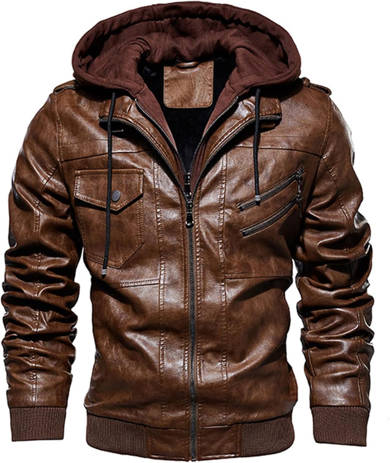 PU Leather Jacket Men Autumn Winter Casual Hat Coats Male Windproof Moto Biker Faux Leather Jackets