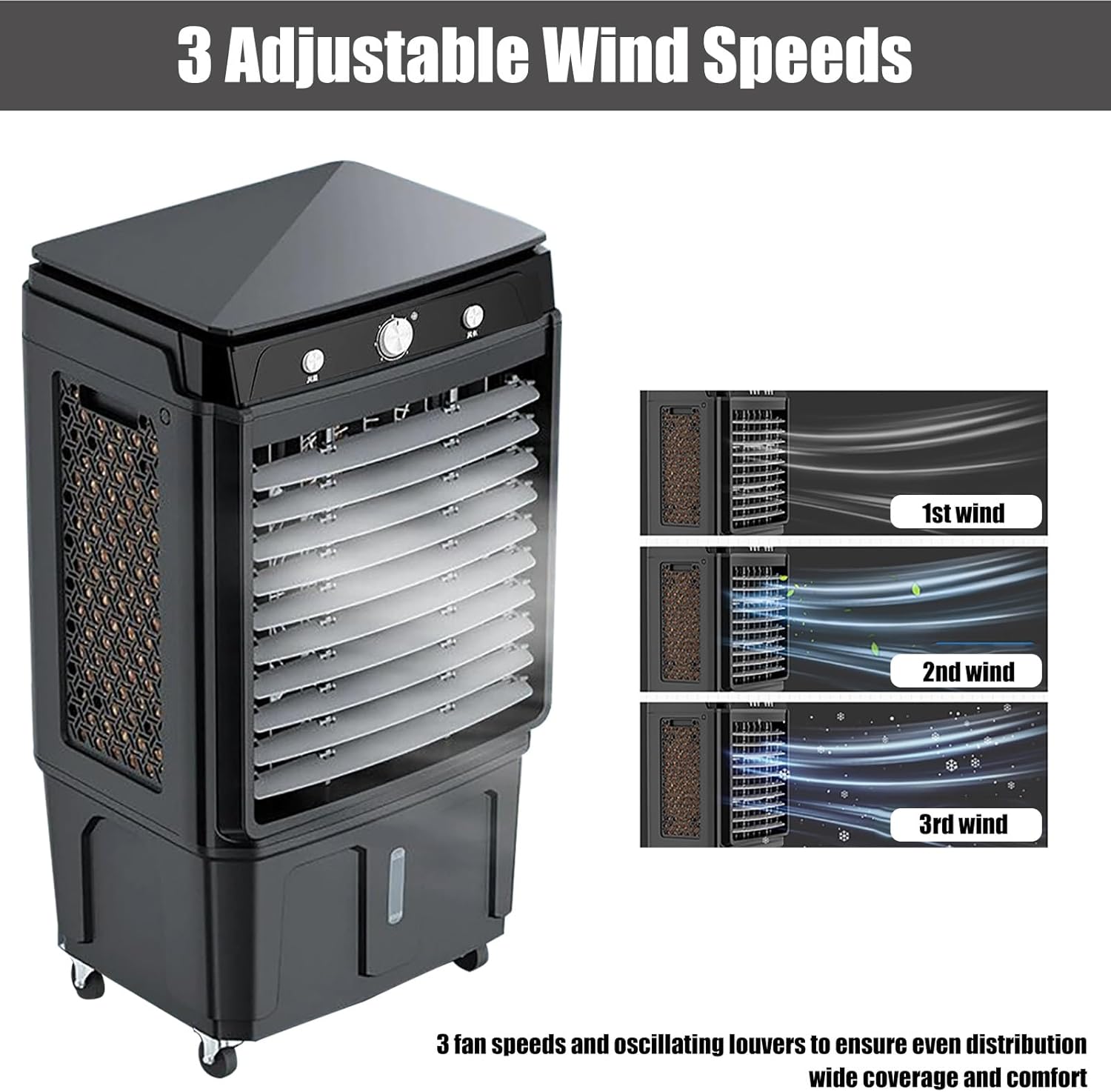Swamp Cooler, 1800 CFM Evaporative Humidifier, with 5-10 Gal Water Tank,120°Oscillation,4 Ice Boxes, 3 Speeds, Portable Air Cooler for Room,Home,Office,Kitchen(89 x 34 x 44 cm)