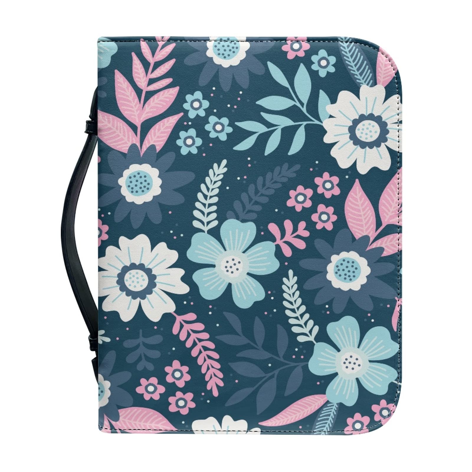 Kuiaobaty Floral Bible Cover Case Book Cover with Handle, Teal Zipper PU Leather Carrying Book Case for Women,Mom,Daughter — image 1