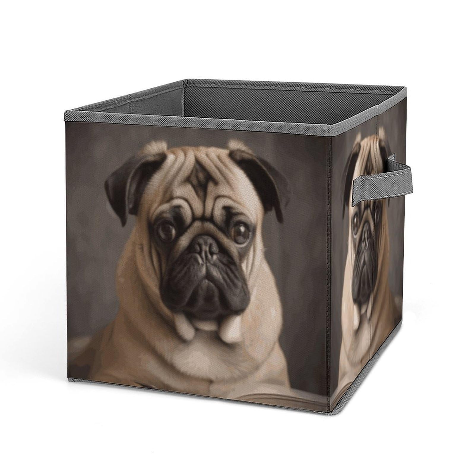 JTREHY Animal Pug Dog Storage Bins Sturdy Large Capacity Folding Sorting Boxes Convenient Stable Storage Box Collapsible Fabric Storages Cubes Organizer with Handles