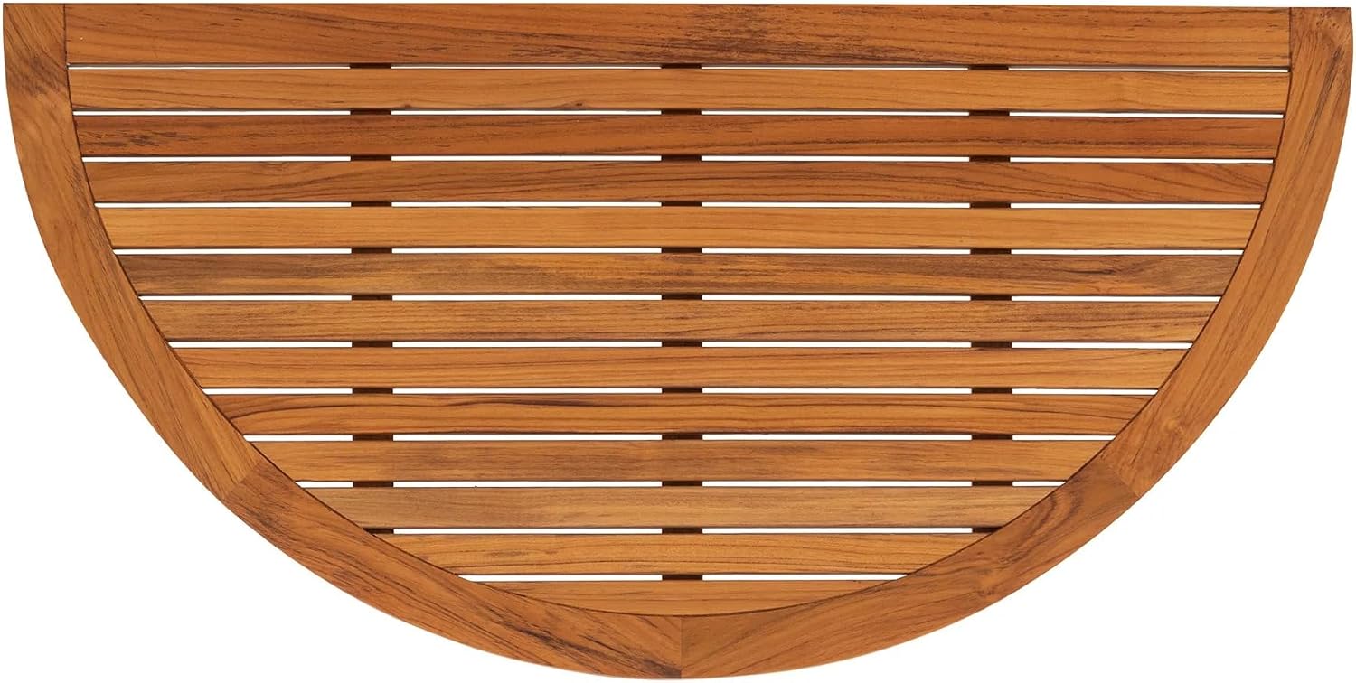 Nordic Style Teak Rounded Shower, Bath and Spa Mat | Indoor + Outdoor Use | Non-Slip Wood Platform | Spa, Sauna, Pool, Hot Tub | Luxury Decor (Oiled Finish, 39" x 20", Half Moon)