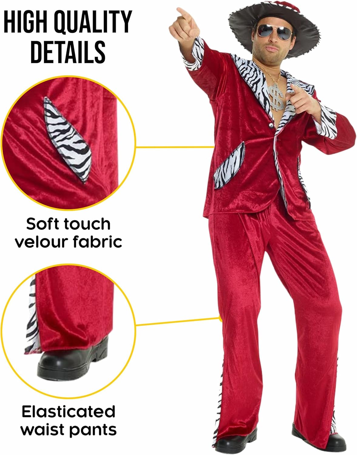 Morph Red Pimp Costume for Men, Pimp Outfit for Mens, 70s Outfits for Men, Mens 70s Costume - Image 3