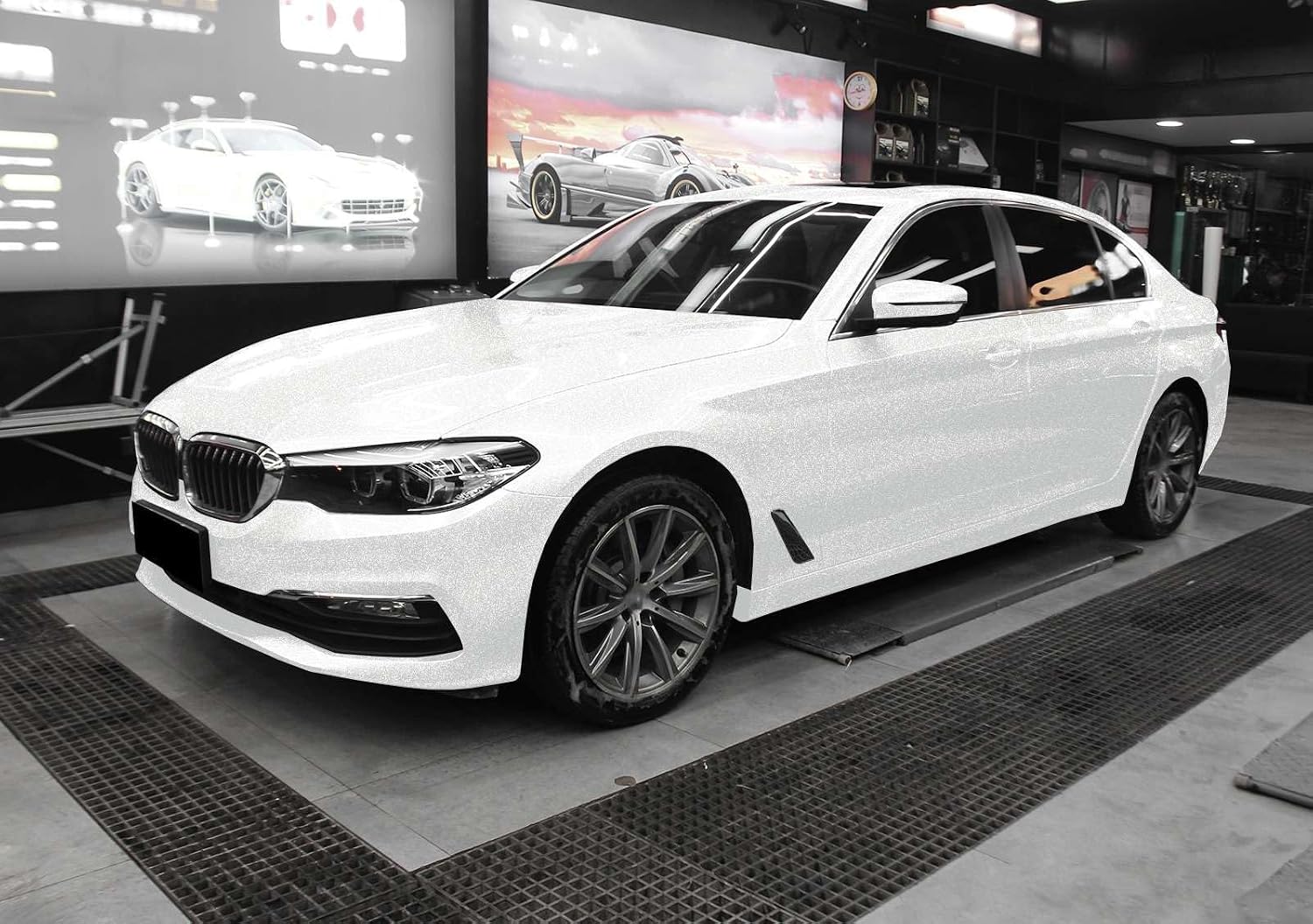 Heavy Metal Diamond Glitter Gloss Ceramic White Metallic Vinyl Wrap Auto Car Sticker Decal Film Sheet Bubble Free Air Release Technology with Tool Set 1.6FTx5FT