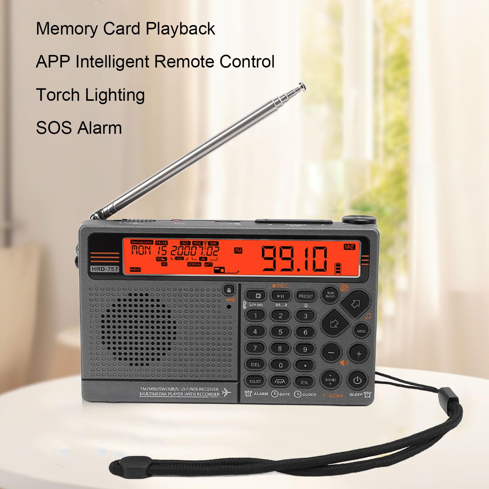 Multiband Radio SW FM MW Air V.UHF WB Digital Radio con Función de Emergencia Naranja