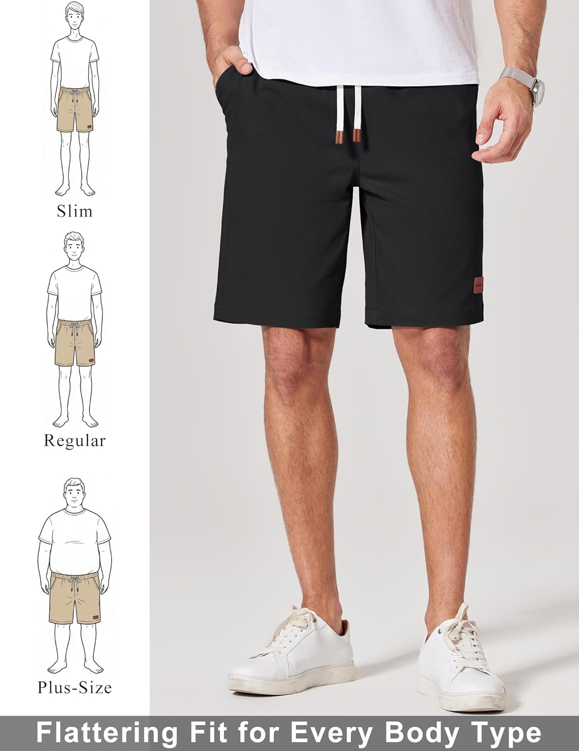 COOFANDY Mens Cotton Chino Shorts 9 Inch Casual Shorts Elastic Waist Drawstring Summer Beach Shorts with Pockets - Image 4