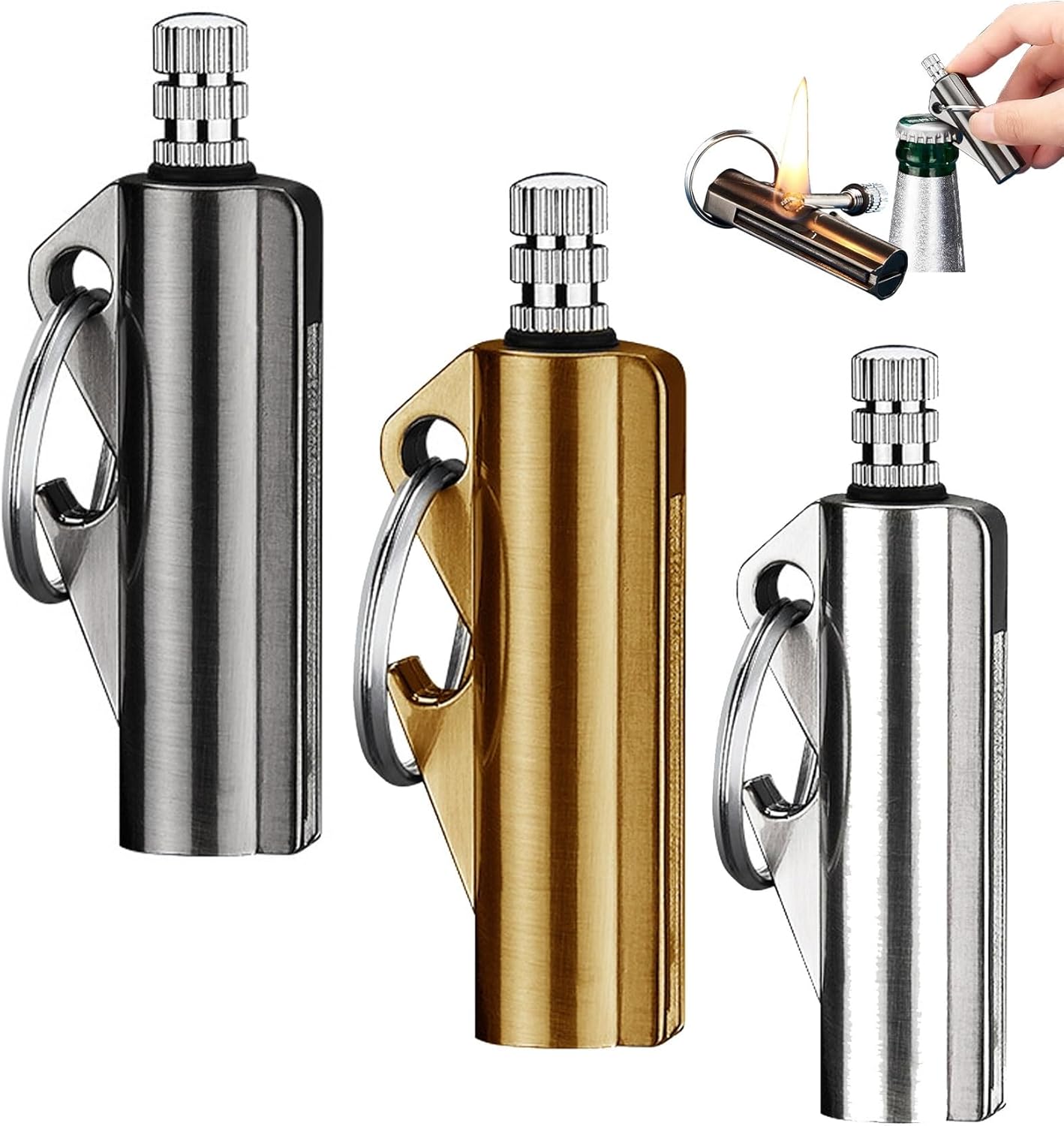 3pack Permanent Match with Bottle Opener/Metal Keychain, Reusable Survival Fire Starter Lighter, Emergency Waterproof Striker Stick for Outdoor Survival