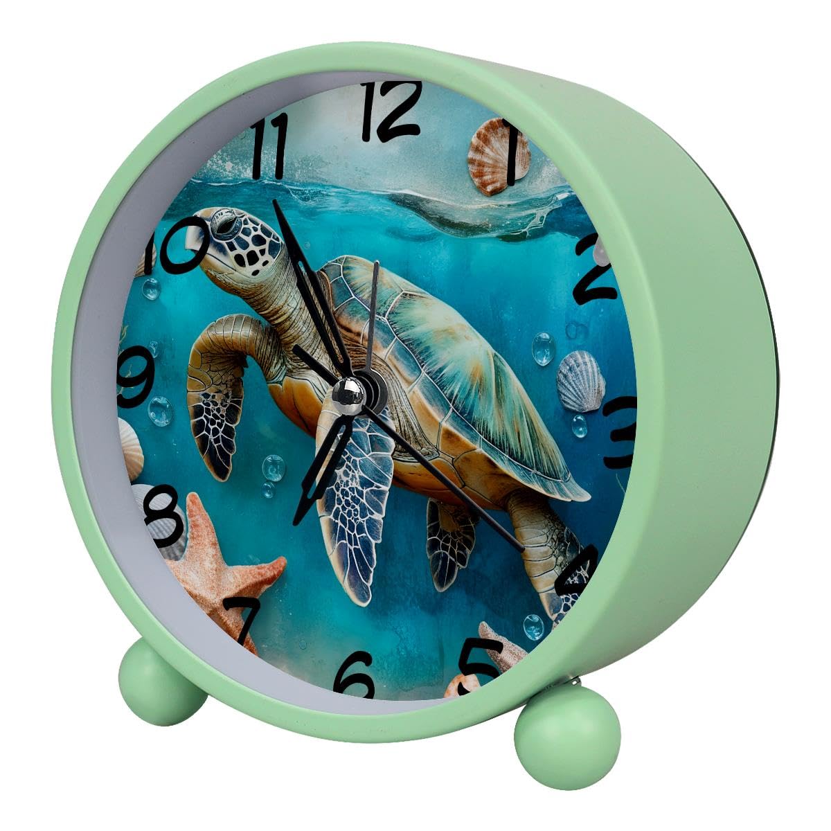 Luoweisi Analog Alarm Clock Ocean Turtle Starfish, Silent Non-Ticking with Night Light, Battery Operated, Round Desk Alarm Clock for Office, Bedroom, Elderly, Adults, Children, Student Gifts