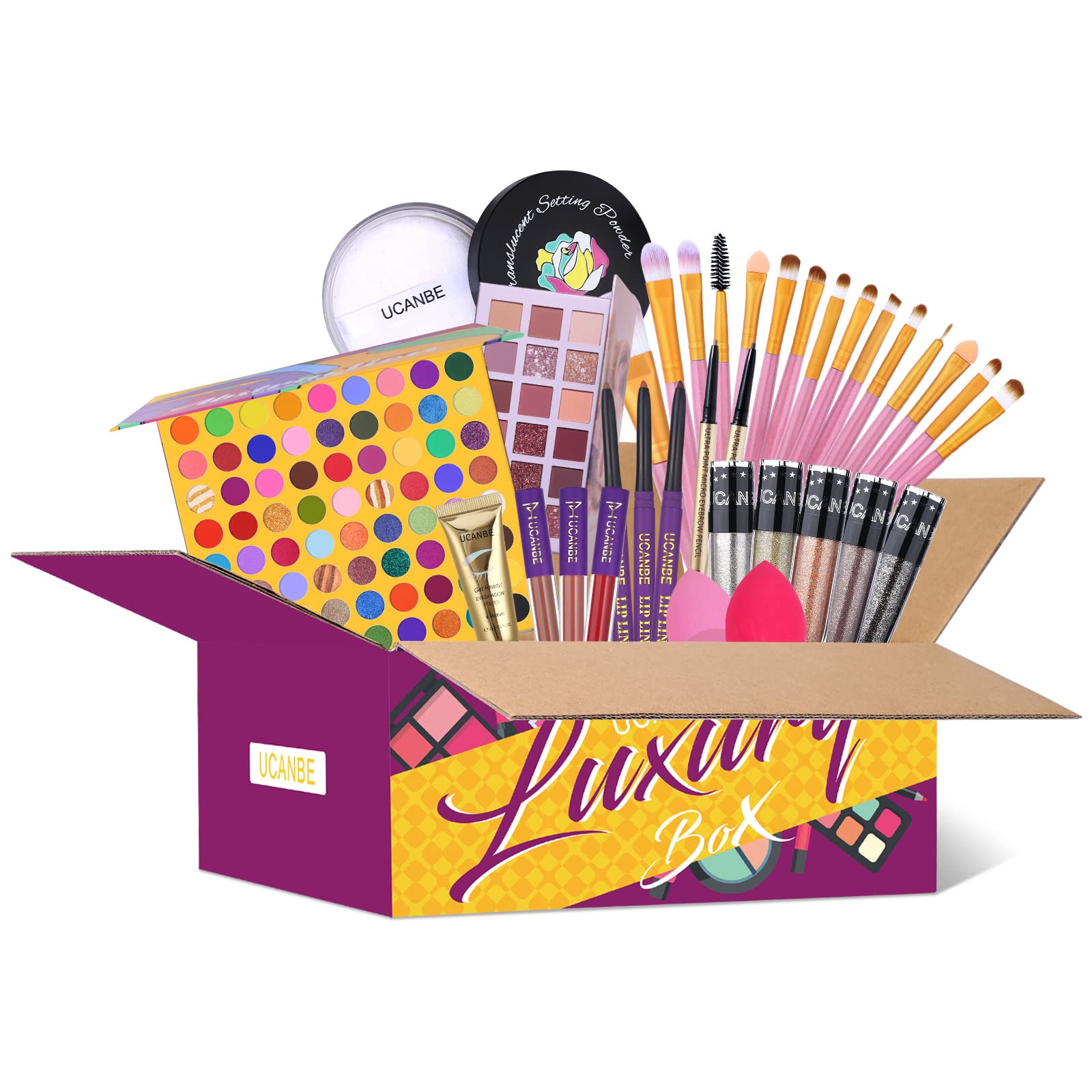 UCANBEMake Up Box Makeup Gift Set Professional Makeup Kit for Women Full Kit Included Eyeshadow Palette Makeup Brushes Lip Gloss Lip Liner Eyebrow Penci Setting Powder Eye Primer Sponge