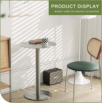 Round Bar Height Cocktail Table with Sturdy Base, Tall Pub Bistro Table, Stainless Steel Conference Table Coffee Meeting Table, Indoor/Outdoor Restaurant Tables(Size:60x60x105cm)