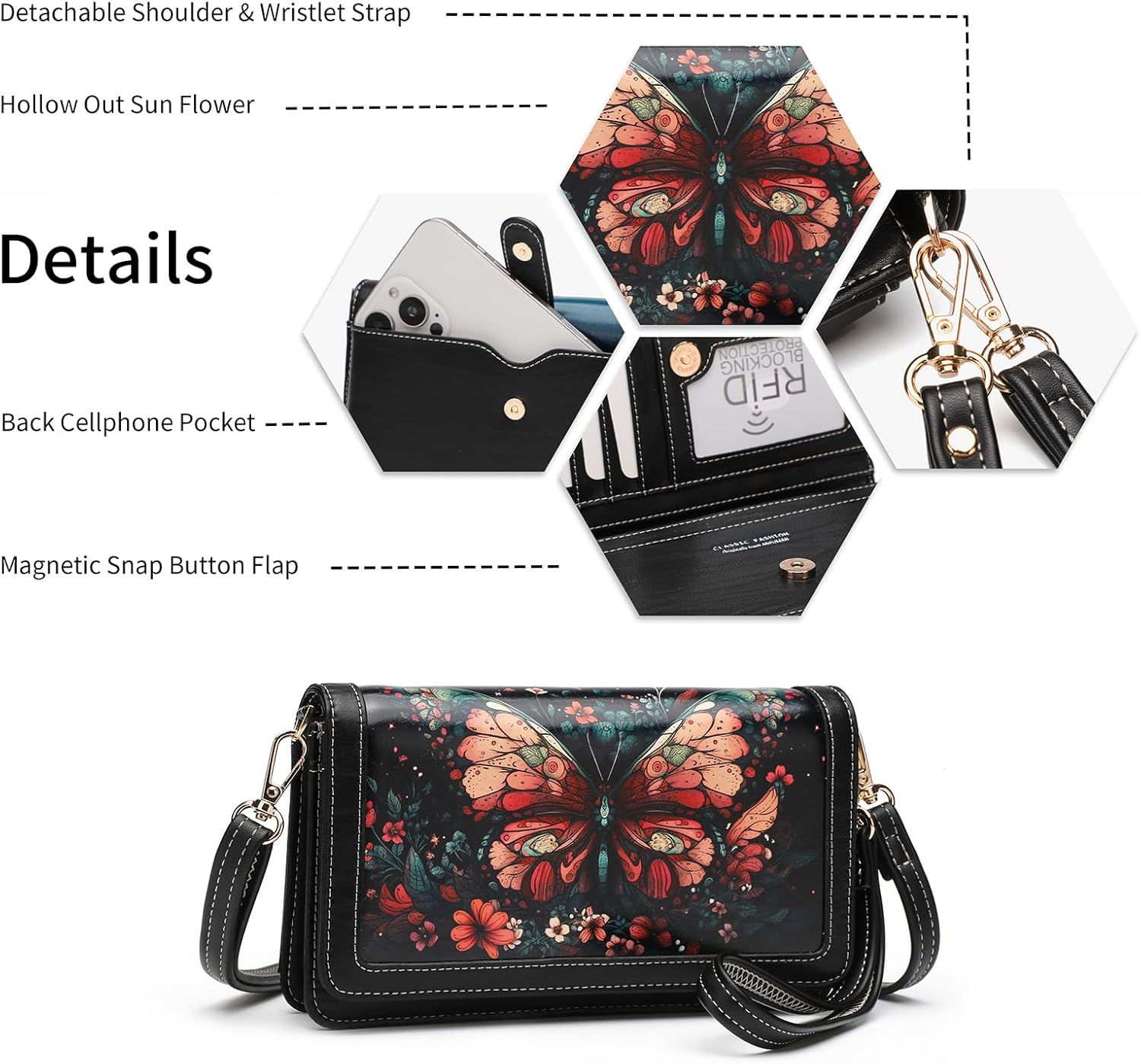 Crossbody Bags For Women Wristlet Wallet Phone Purse Shoulder handbags Multi-Function Small RFID Clutch Card Holder…