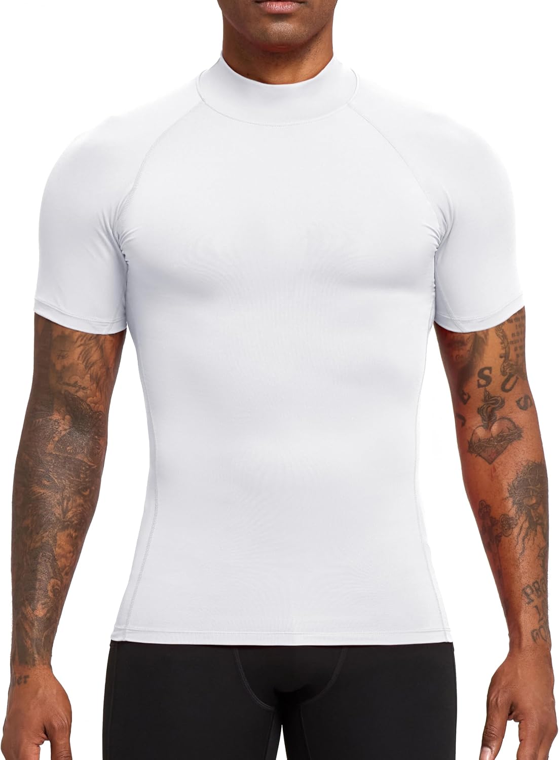 Compression Shirt Men Mock Turtleneck Short Sleeve Athletic Workout T Shirts Quick Dry Sports Undershirt Base Layer Tee Tops
