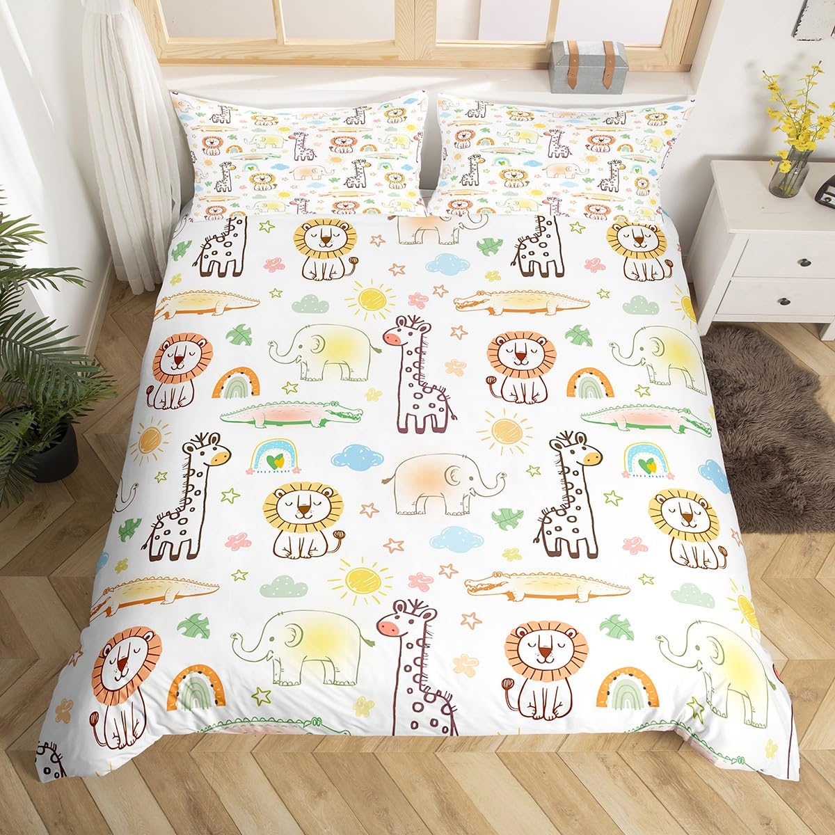 Housse de couette girafe dessinée à la main pour illuminer la chambre des garçons et filles