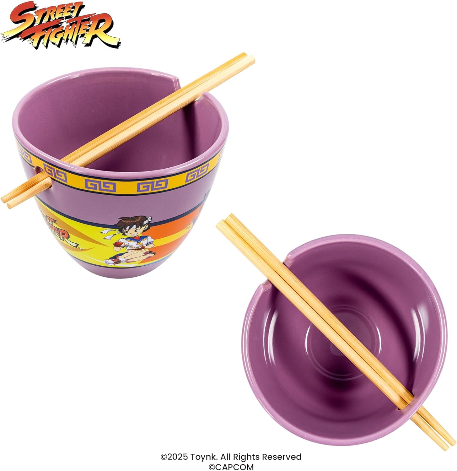 Toynk Street Fighter Lethal Ladies Ceramic Ramen Dinnerware Set | Includes 16-Ounce Noodle Bowl and Wooden Chopsticks