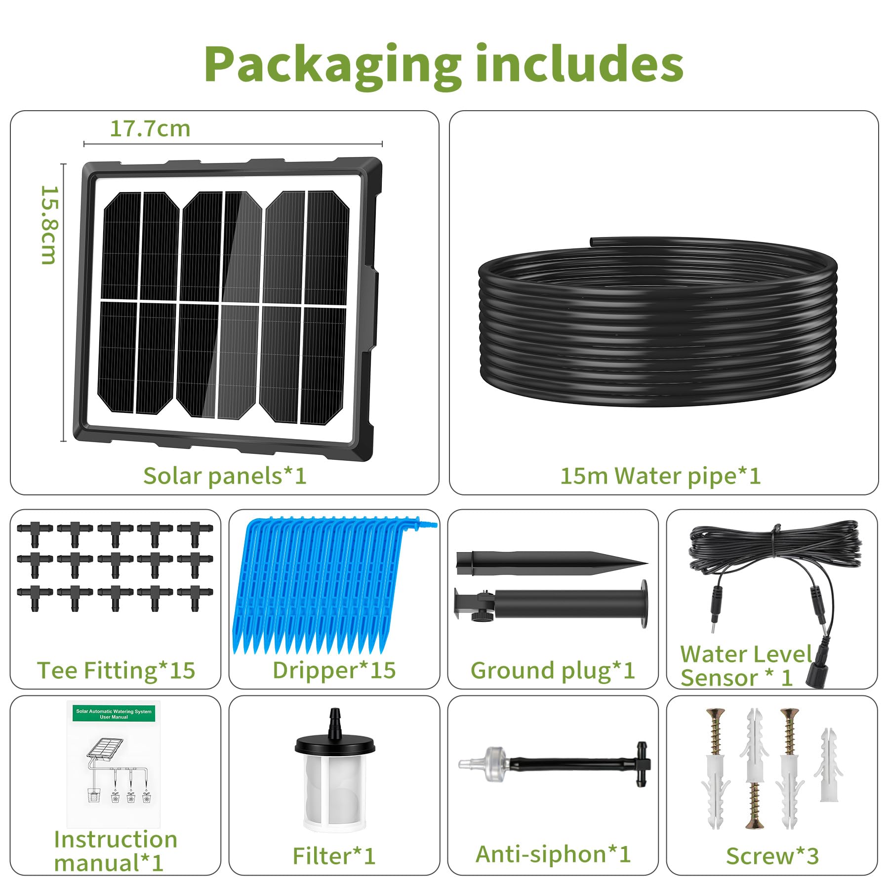 Forever Speed Arrosage Automatique Solaire pour Jardin avec Capteur D'eau, Kits D'arrosage Automatiques Goutte à Goutte 6 Modes + 15M Tuyau pour Jardin, Balcon, Plantes