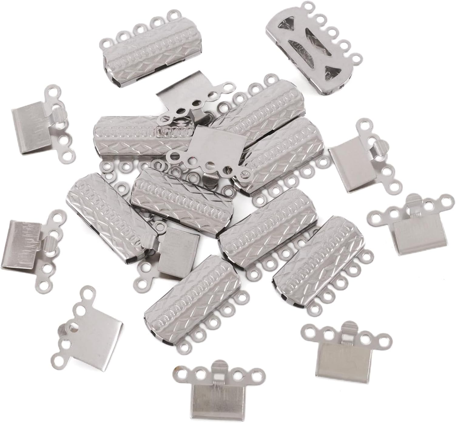 Elecrelive 10Pcs 5-Strands Lock Jewelry Clasp Rectangle 10-Holes Necklace Separator Connectors Stainless Steel Box Clasps for Layered Jewelry Craft
