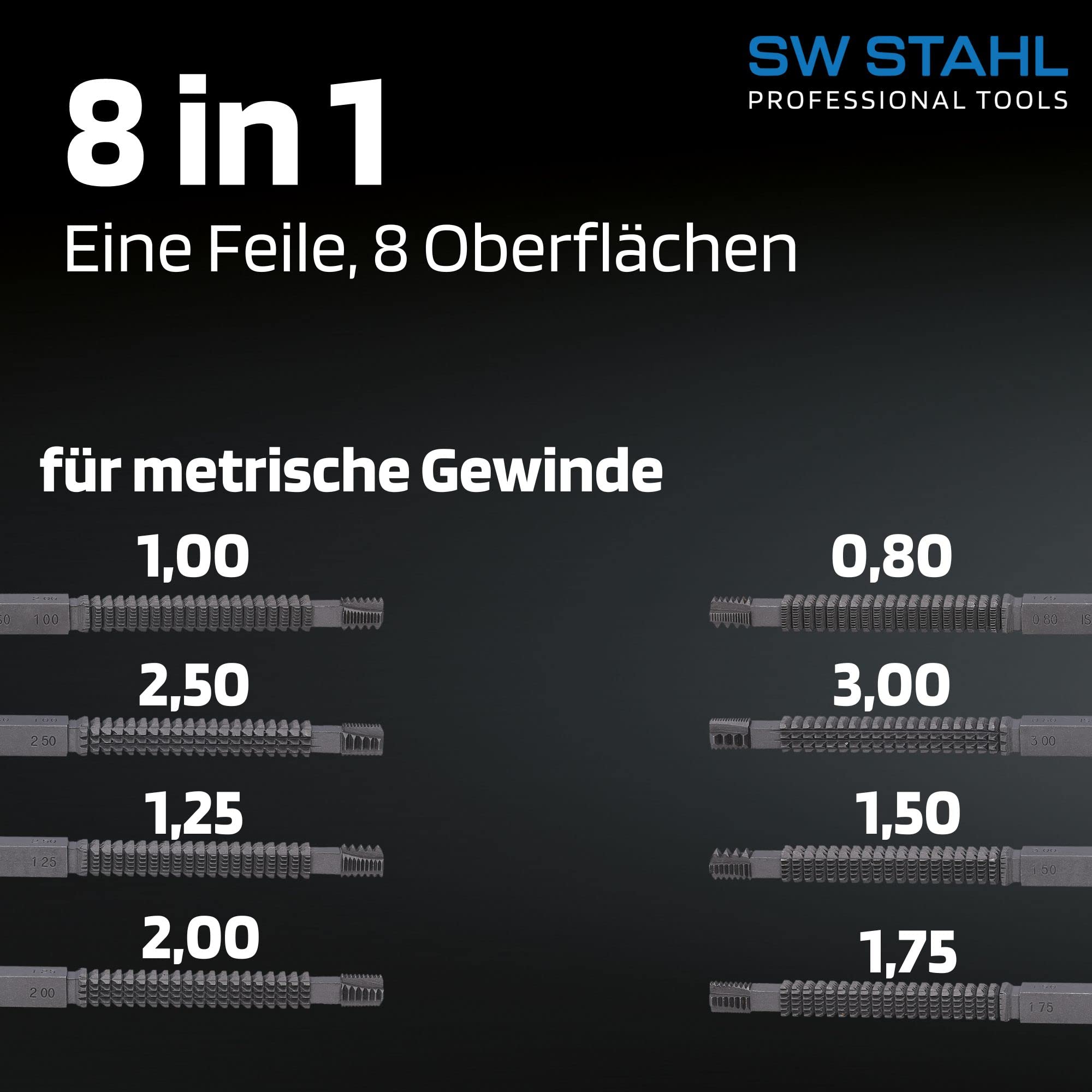 SW-Stahl 81680L Gewindefeile metrisch/für Gewinde-Steigungen von 0,8 bis 3,0 / für Innen- und Außengewinde/Gewindereparatur/KFZ-Feile/Werkstattbedarf