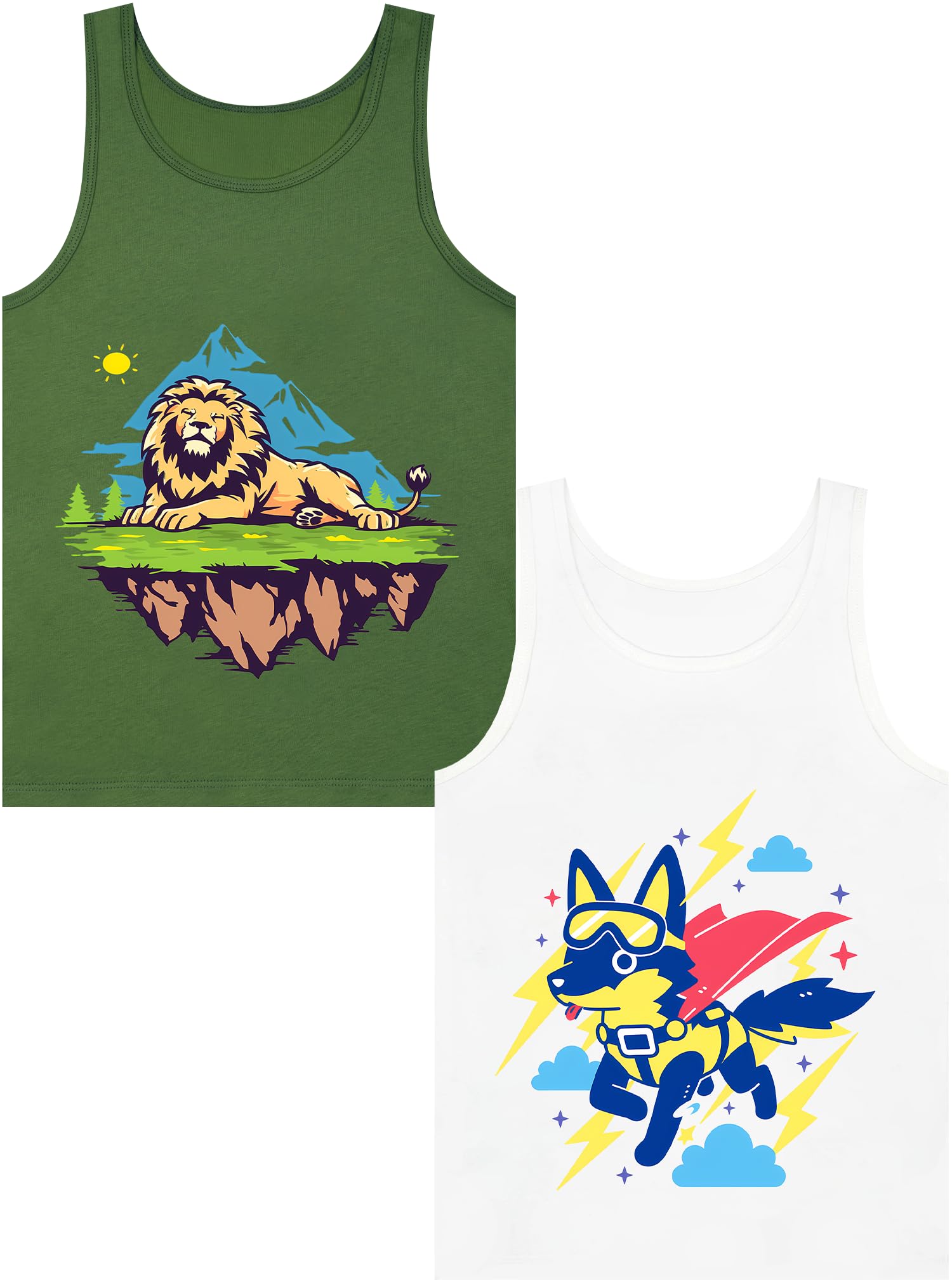 Boys Tank Top 100% Combed Cotton Tagless Cute Design Colorful 2-Pack 2T-16Y