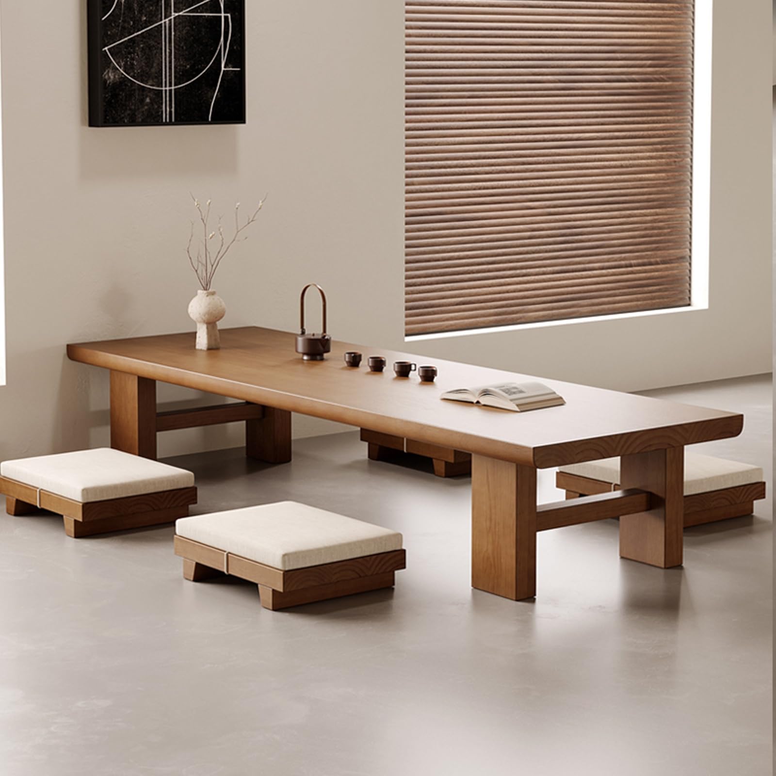 Table basse pour s'asseoir par terre et partager le thé en bois