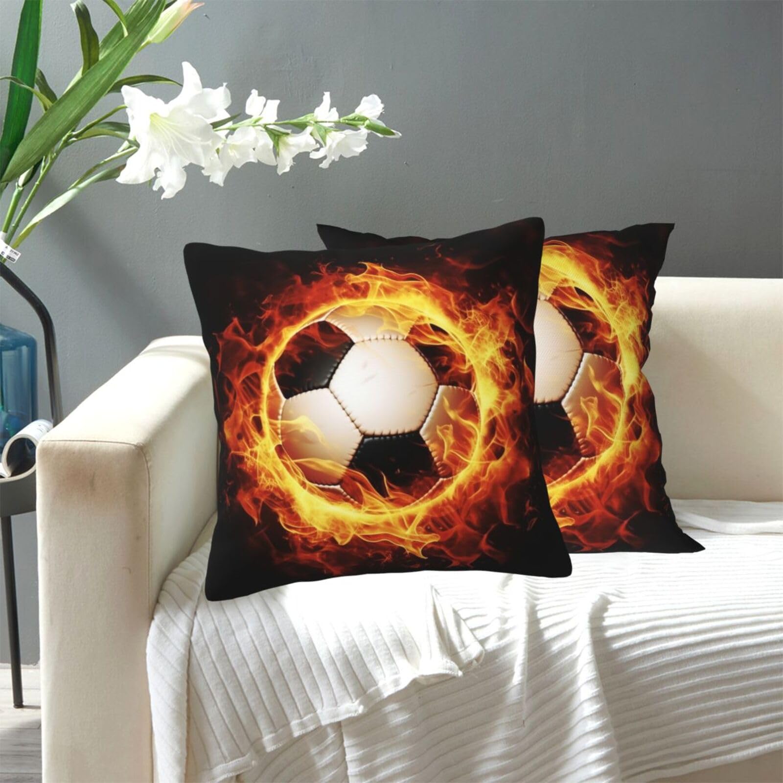 FekiLoot Decorative Throw Pillow Covers Modern Farmhouse Pillowcase Double Sided Cozy Cushion Cover for Sofa Couch Bed 18"X18" Burning Football