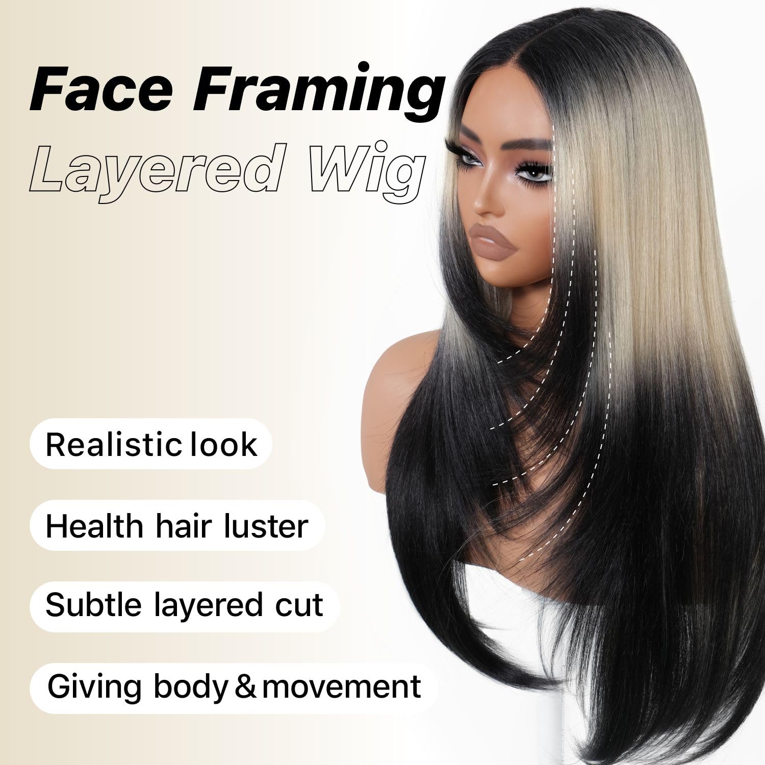 Human hair blend black ombre blonde layered wig Kellynee Ombre Black to Blonde Shoulder Length Wig - Layered  main image 4