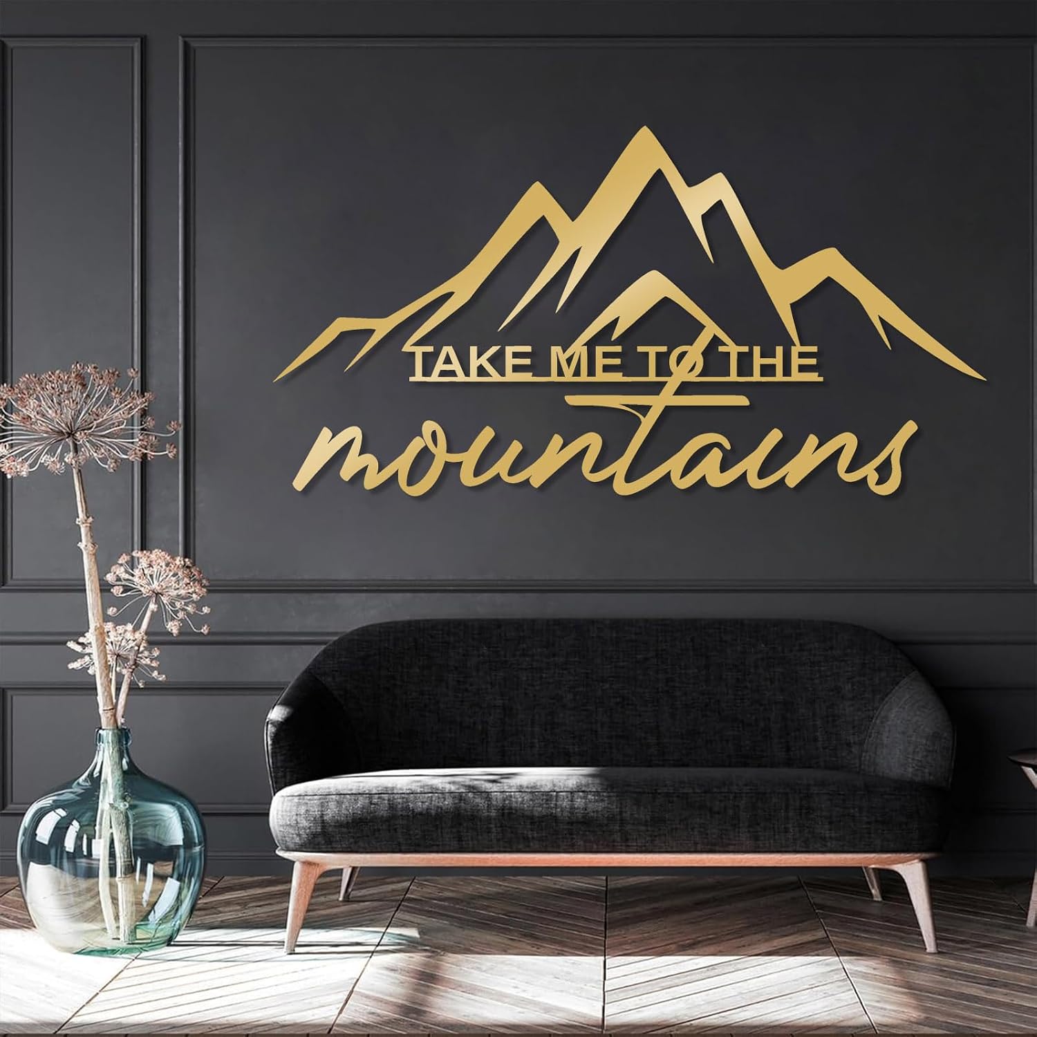 Mountain Metal Wall Art, Metal Mountain Wall Art, Mountain Metal Wall Decor, Metal Motivational Wall Art, Take Me to The Mountains Wall Art, Metal Wall Decor Over The Bed, Traveler Gift (31"x59"|78x150cm, Gold)