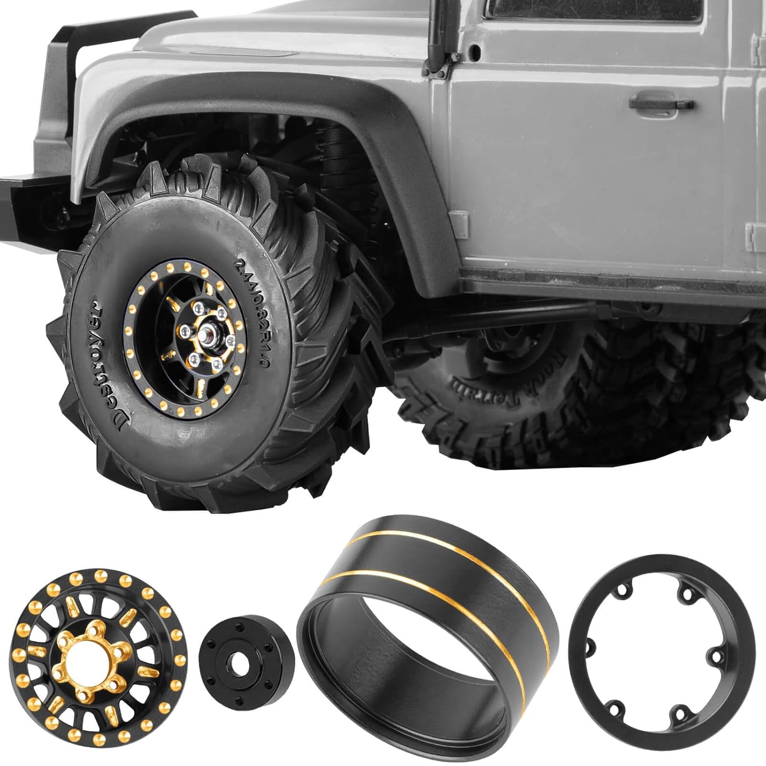 Full Brass RC Wheel Rim 1.0in Beadlock for 1/18 1/24 Trx4m Axial SCX24 RC Crawler, 1.0" RC Metal Wheel Hub Rim 4pcs