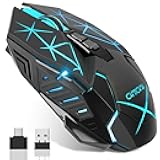 Wireless Gaming Mouse Rechargeable with Backlit, Gamer Computer Mice with Cool Colorful LED Light, 2.4Ghz USB Receiver and USB-C for PC Mac Laptop, 4 Adjustable DPI 3200 DPI
