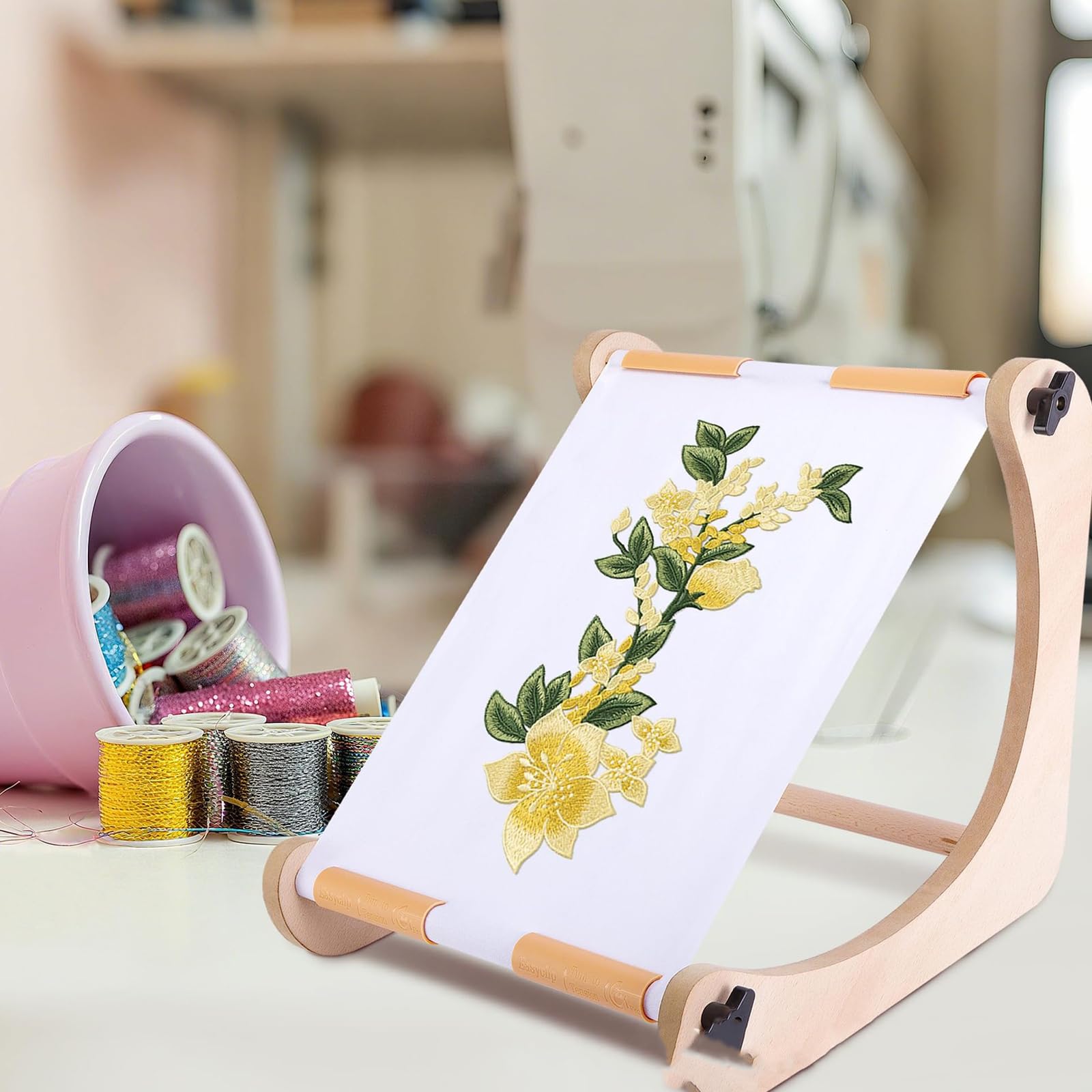 Bastidor de bordado ajustable con función de rollo, bordado de madera para costura, manualidades, tapiz, manualidades, rollo de madera