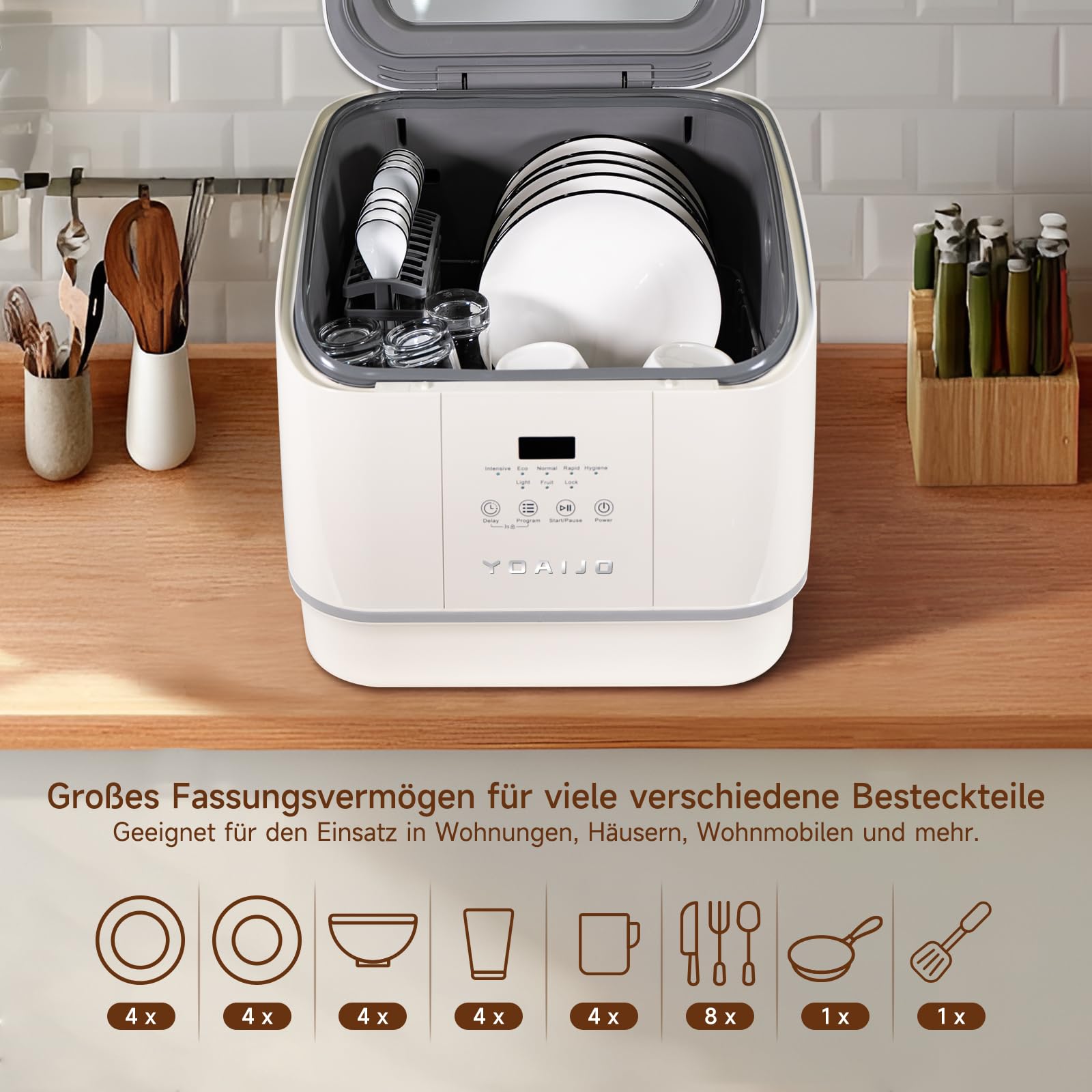 Mini lave-vaisselle de table, capacité de 6,8 l, 7 programmes (avec soin de bébé), écran tactile, pour camping-car, petit appartement, location, économe en eau et économe en énergie