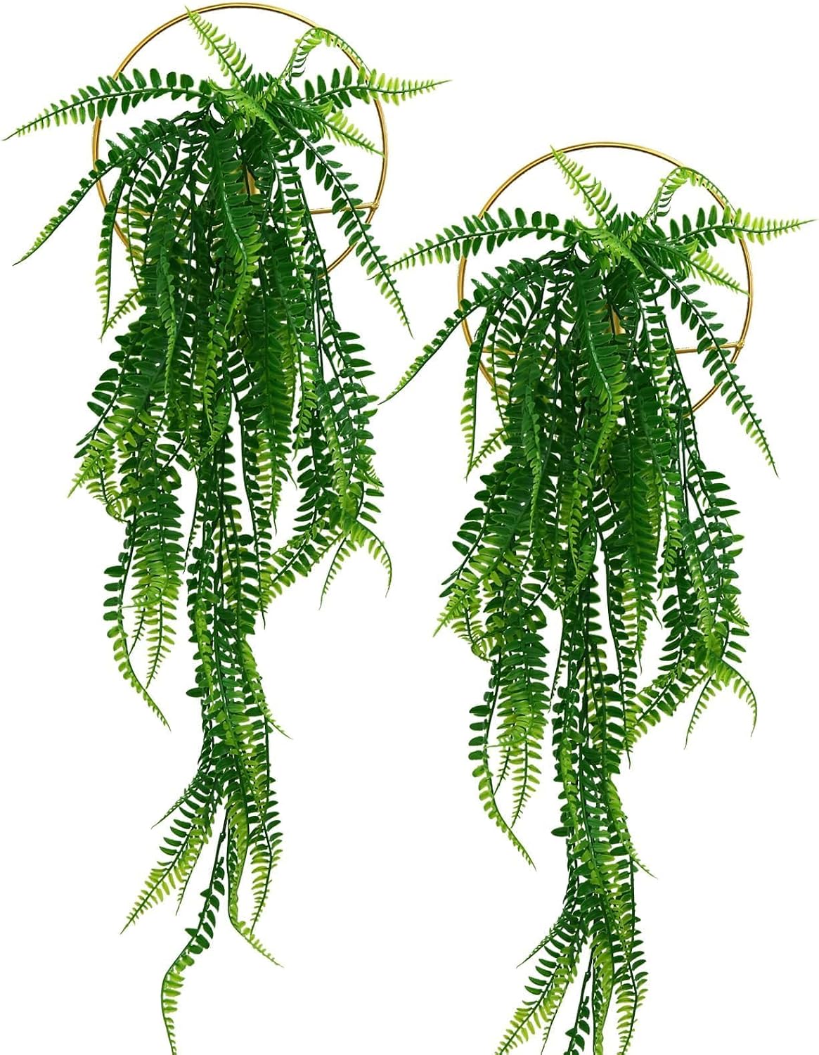 GREENTIME 2 Pack Fake Plants Hanging Artificial Ivy Vine with Gold Round Metal H…