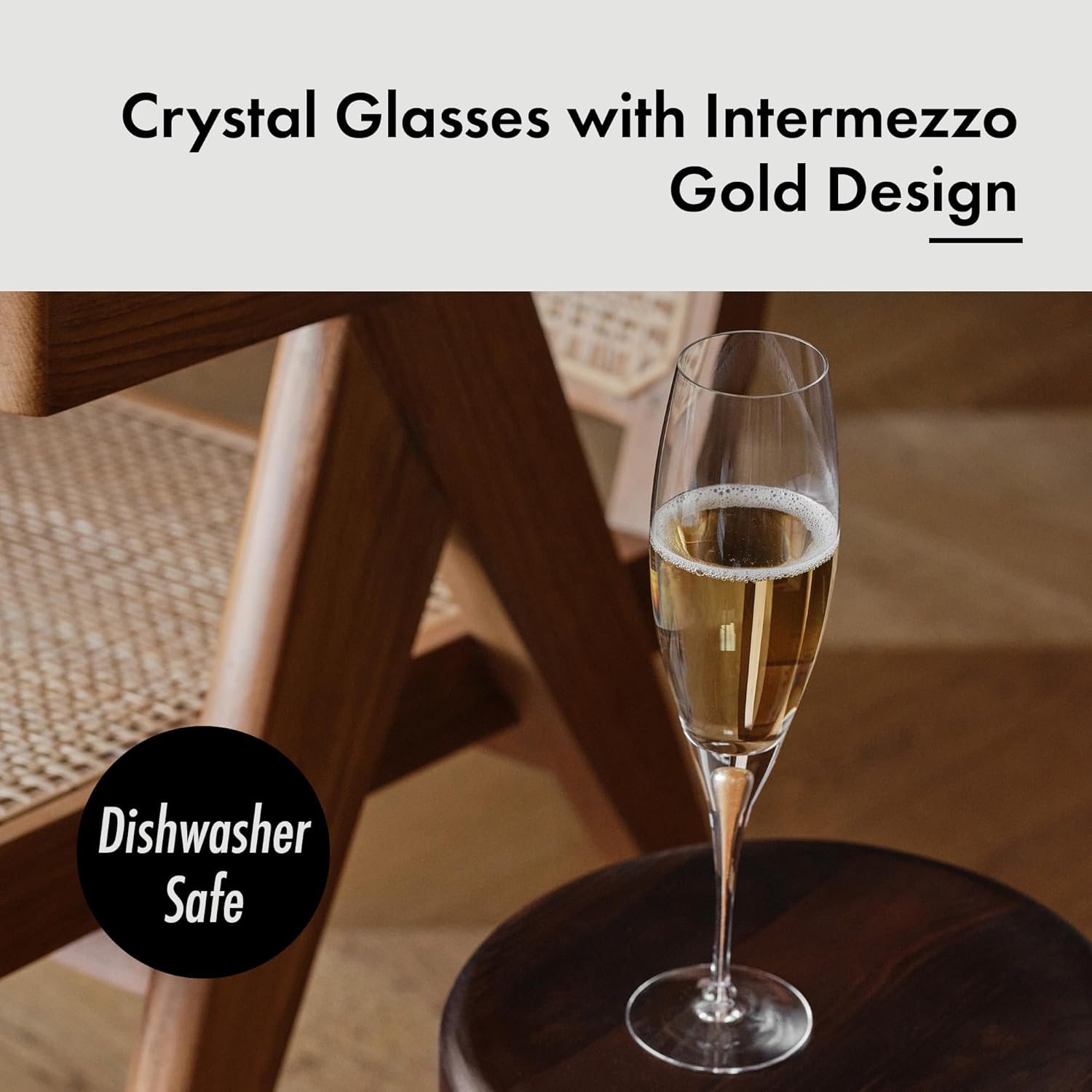 Orrefors Intermezzo 7 Fl. Oz. Stemmed Champagne Flute Glasses - Set of 2, Gold Drop - Kitchen & Dining Crystal Glassware, Versatile Serving for Sparkling Wine & Mimosa, Dishwasher Safe