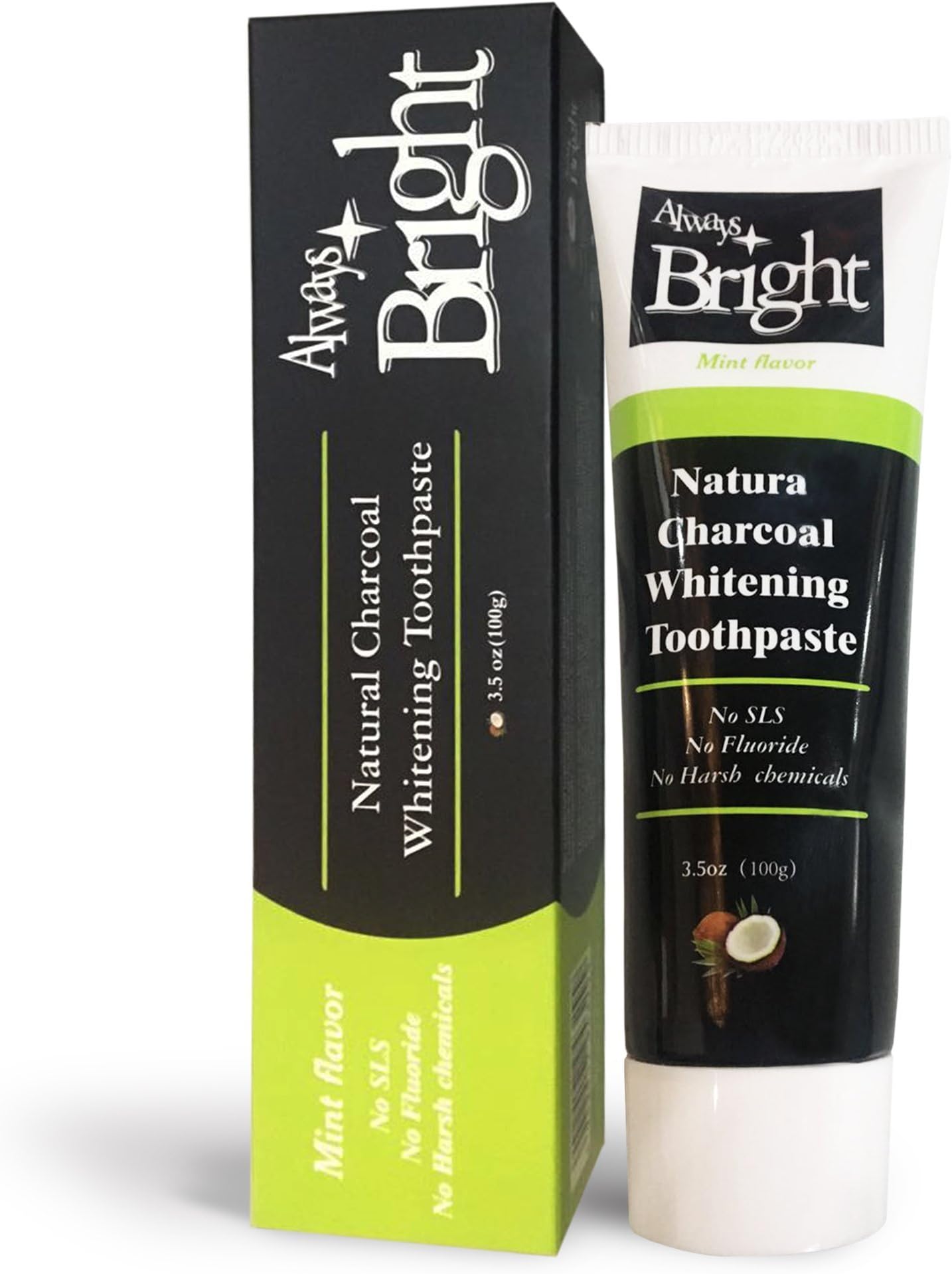 Activated Charcoal Teeth Whitener Toothpaste - Organic Bamboo Charcoal Toothpaste - New Intensive Natural Formula for Teeth Whitening with Coconut Oil and Bicarbonate – Mint Flavor