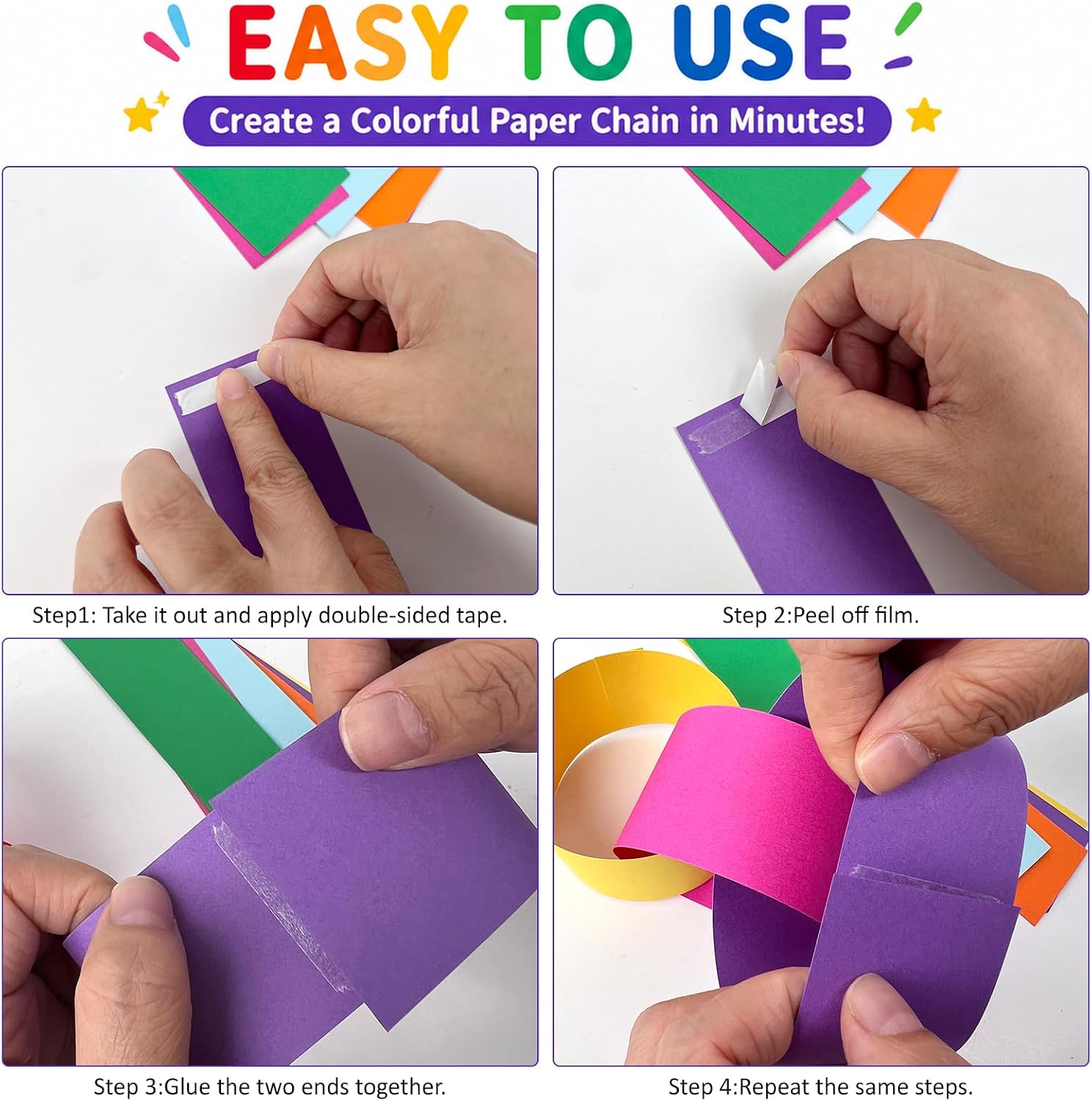 Rainbow Party Decoration Kit with 656ft Crepe Paper, 600 Sheets Chain Strips, 13ft Star Garland, 4 Triangle Flag Banner, Craft Paper for Birthday, Wedding & Festival Decor