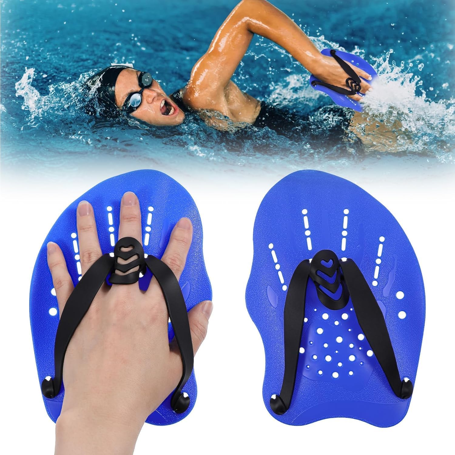 SPOCCO | Swimming Hand Paddles Training Paddles with Adjustable Straps Swimming Fins Hand Paddles Gloves for Swim Training Water Resistance, Swimming Gear for Kids, Youth, Women, Men - 105 3