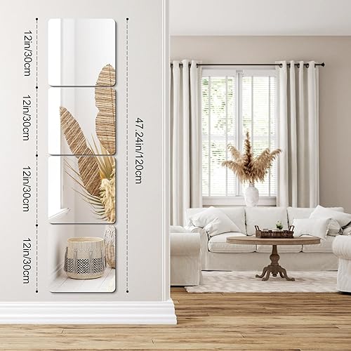 Miniatura 2 de scumio 4 piezas de azulejos de espejo de pared de longitud completa, 12 x 12 pulgadas, espejo cuadrado acrílico autoadhesivo, hojas de espejo