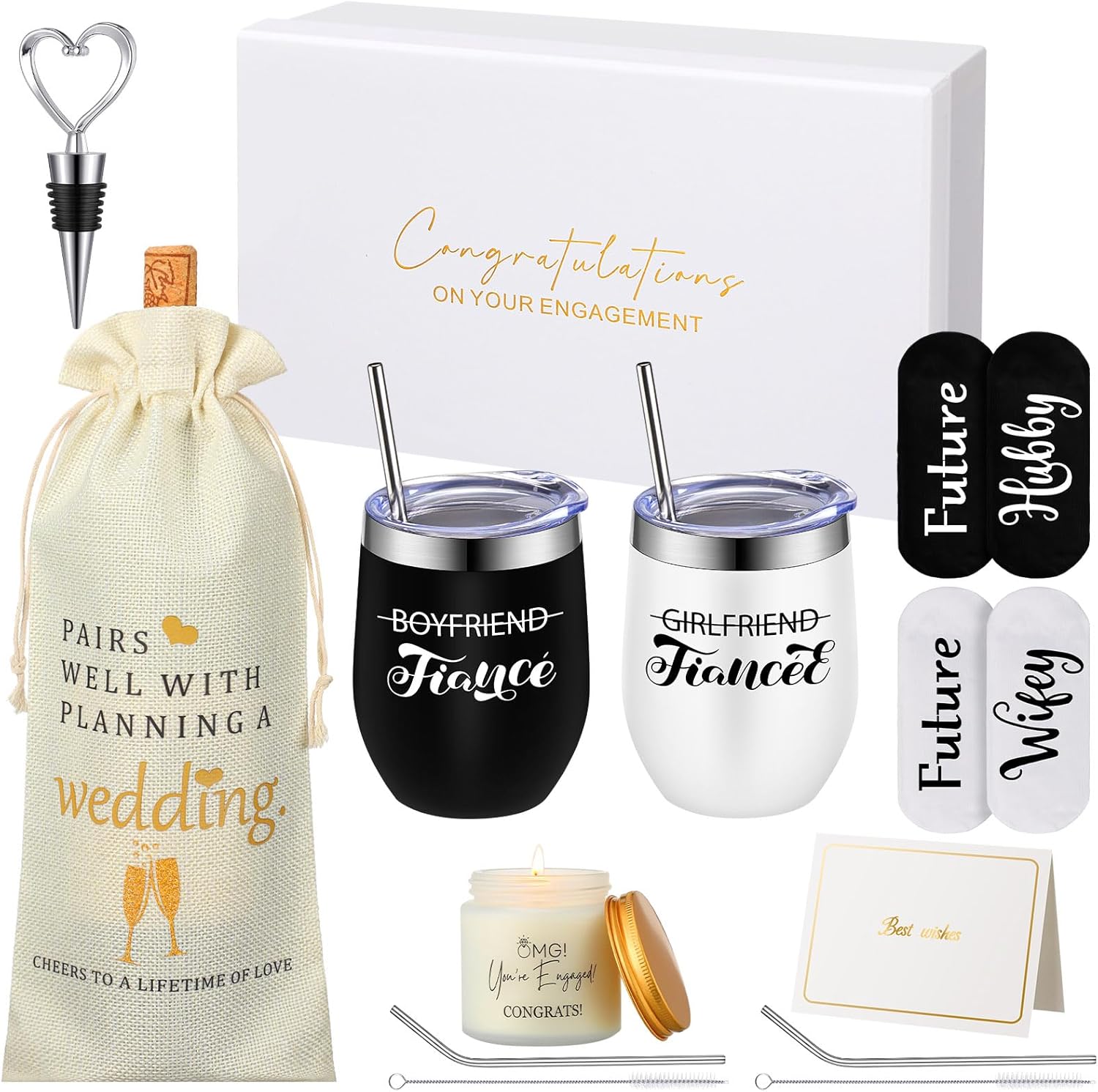 Engagement Gift for Couples Newly Engaged Fiance Gifts for Couple Engagement Gift Box Congratulations on Your Weeding Party Decorations Engaged Gifts for Her with Married Candle