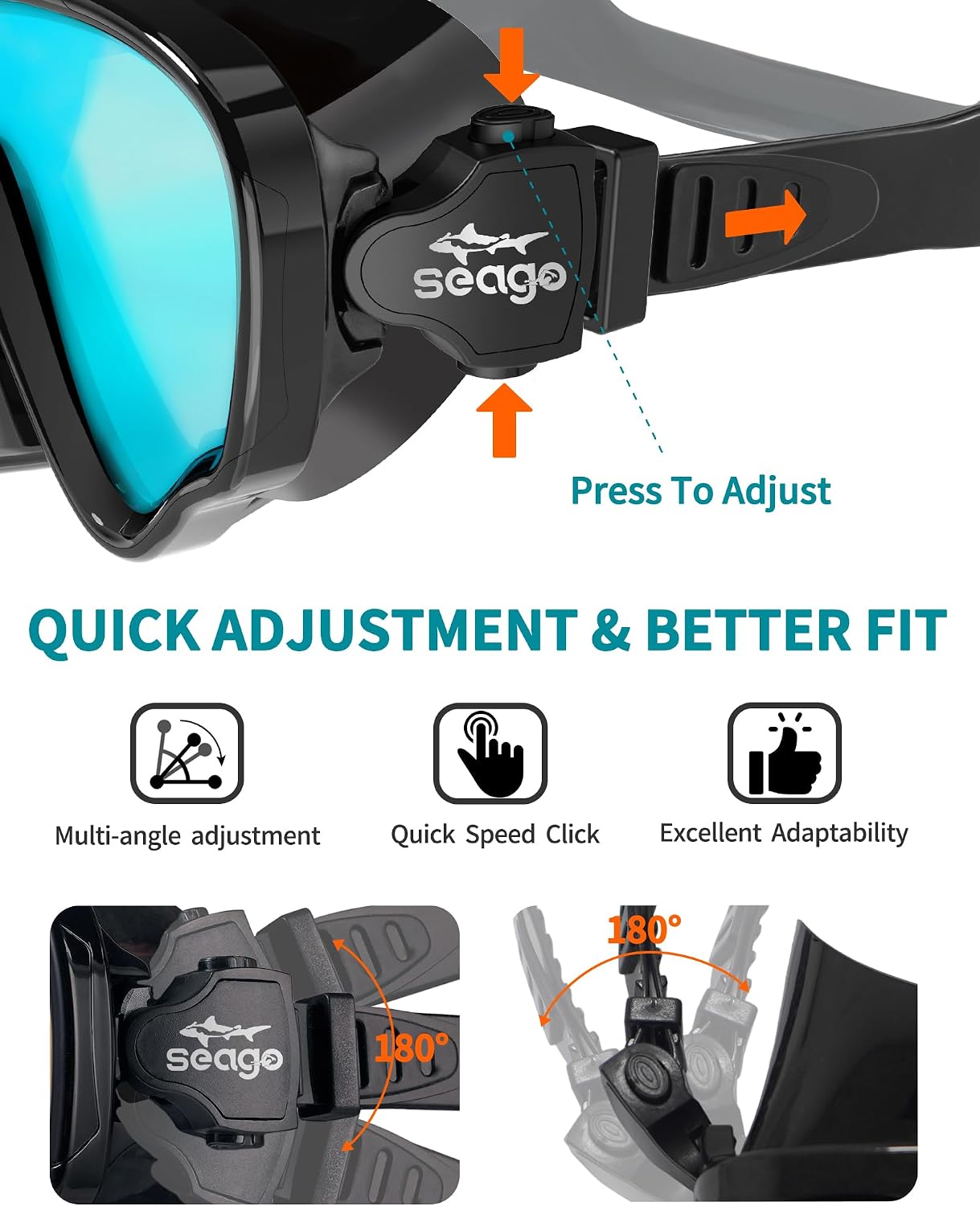  Adult Swim Goggles Mask Mirrored Tempered Lens, Anti UV/Fog No Blurring Clear Wide View with Nose Cover for Men Women thumbnail