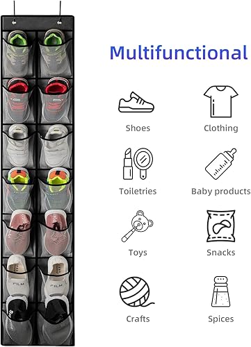 Miniatura 4 de KEEPJOY Organizador de zapatos para colgar sobre la puerta, organizador de zapatos colgante con 4 ganchos, soporte para zapatos de puerta con 14