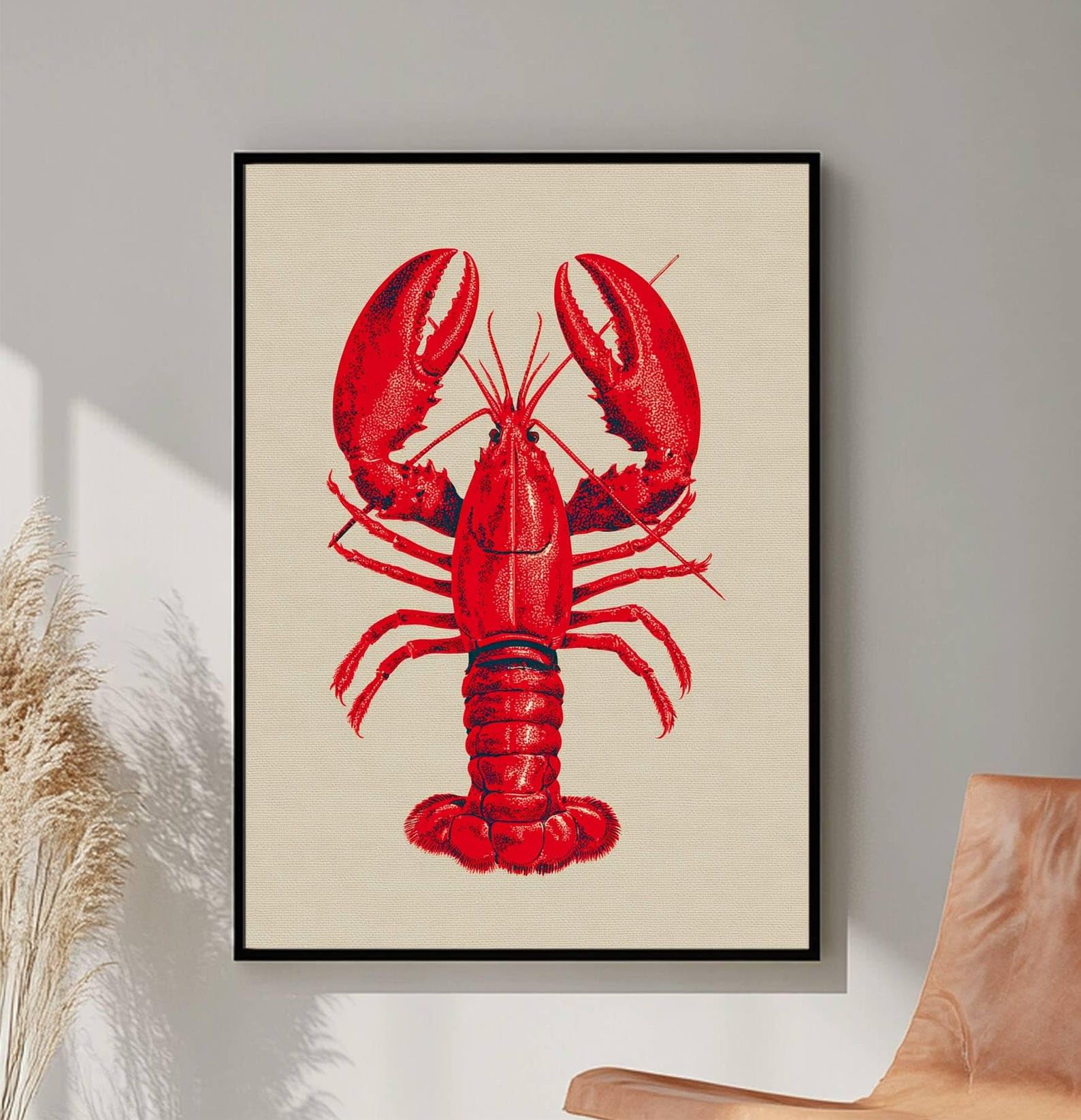 TONGYINLI Plakat i wydruki, obraz czerwonego homara, letnia sztuka ścienna na plaży, obraz ścienny z owocami morza do jadalni, dekoracja kuchni (50 x 75 cm/ramka wewnętrzna)