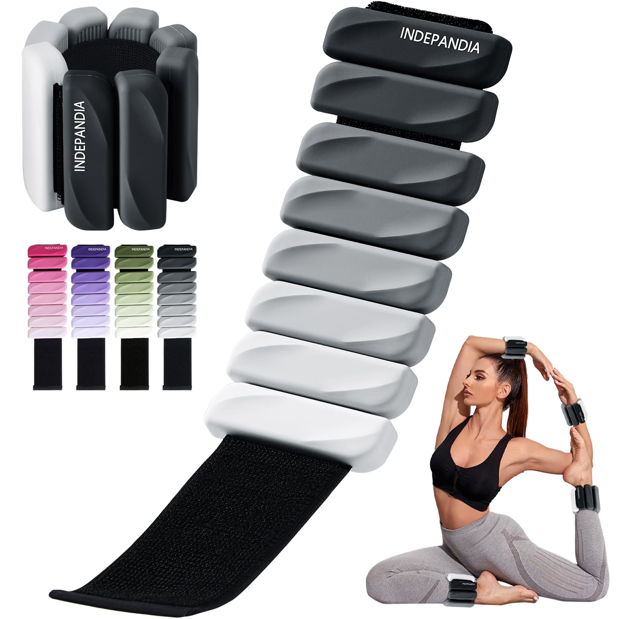 INDEPANDIA Adjustable Ankle Wrist Weights for Women Men, Set of 2 (1lb or 2lbs Each), Silicone Weighted Bangles for Arm, Leg, Hand, Ideal for Home Workouts, Yoga, Pilates, Running, Walking, Gym