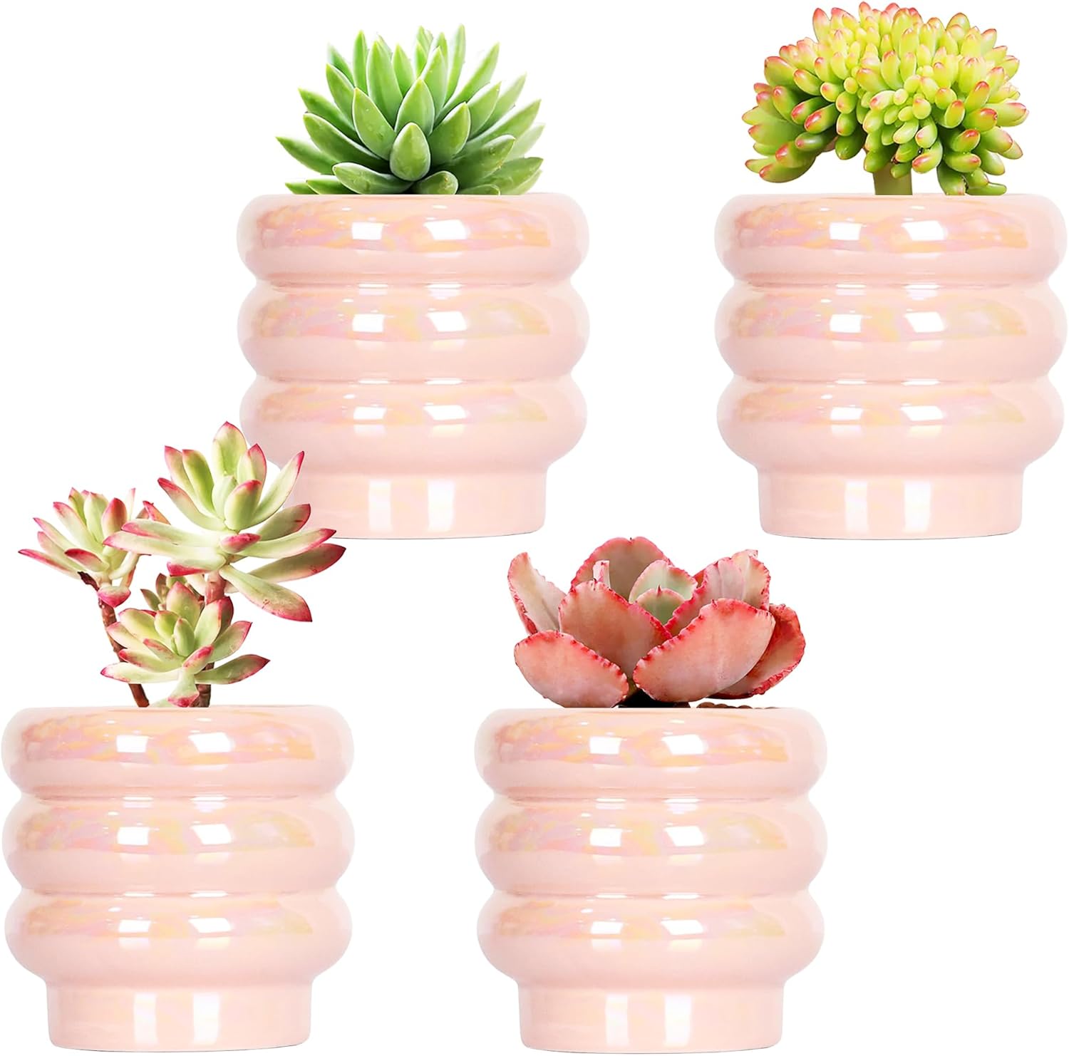10 inch Ceramic Plant Pots for Indoor Plants, Rainbow Pearl Glaze Planter with Planters for Plants with Drainage Hole, Orchid Pots, Succulent Pot, Large Flower Pot (White)