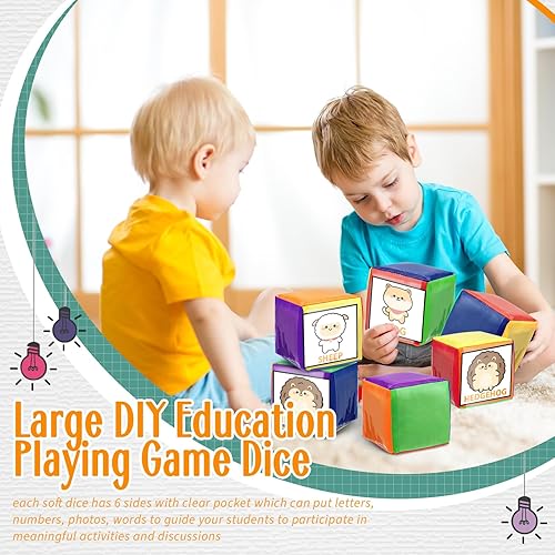 Miniatura 7 de Yilloog 4 piezas de dados grandes de espuma con bolsillos, para hacer tú mismo, educación, jugar, cubos de dados suaves, aprendizaje y enseñanza,