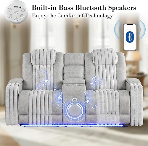 Miniatura 7 de Juego de sofá reclinable eléctrico con luces LED, juego de sofá biplaza y sillón reclinable con reposacabezas y consola eléctrica, soporte para
