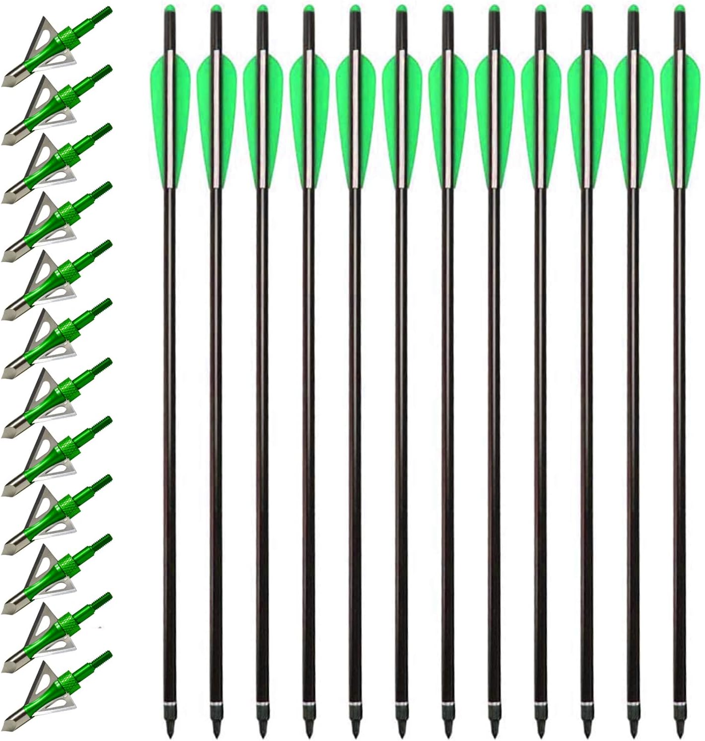 20 Inch Carbon Crossbow Bolts 12 Pack and 12 Pack Hunting Broadheads kit, Carbon Crossbow Arrows for Hunting and Outdoor Practice (Red)