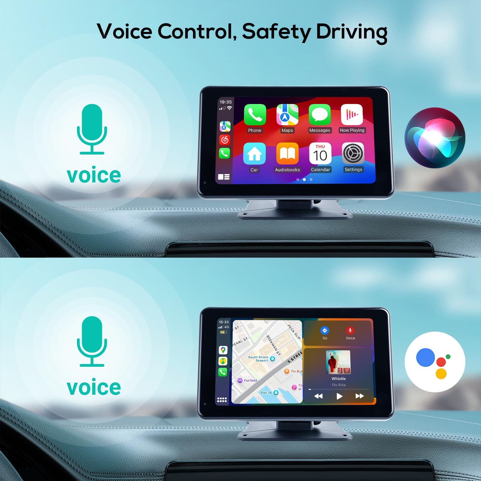 Haudio Car Audio portatile per Apple Carplay wireless e Android Auto, 7 pollici schermo touch portatile wireless con telecamera di backup con Bluetooth WiFi,Controllo vocale,FM,AUX,Mirror Link