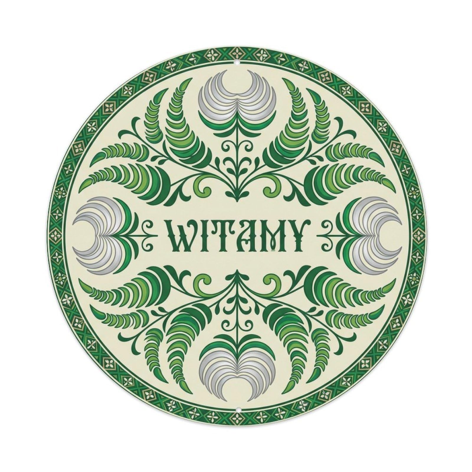 Fyrn Style Metal Tin Sign Vintage Polish Folk Art Witamy Welcome Moon Fern